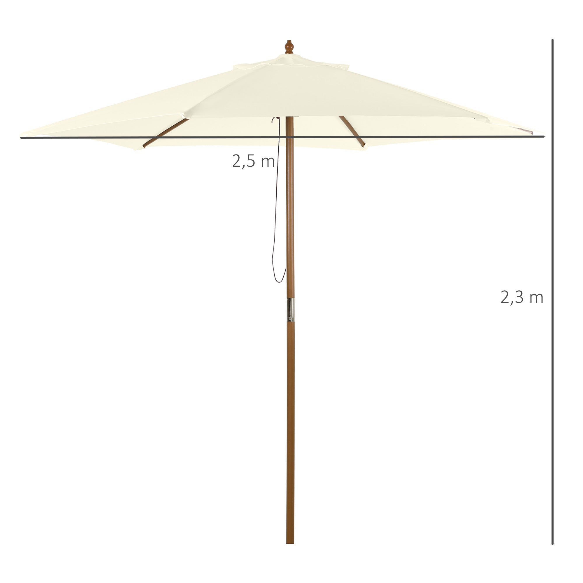 Outsunny Sonnenschirm Ø 250 cm, Sonnenschirm mit Seilzugmechanismus Balkonschirm Strandschirm aus Bambus windfest Marktschirm Sonnenschutz für Balkon Terrasse Garten, Weiß