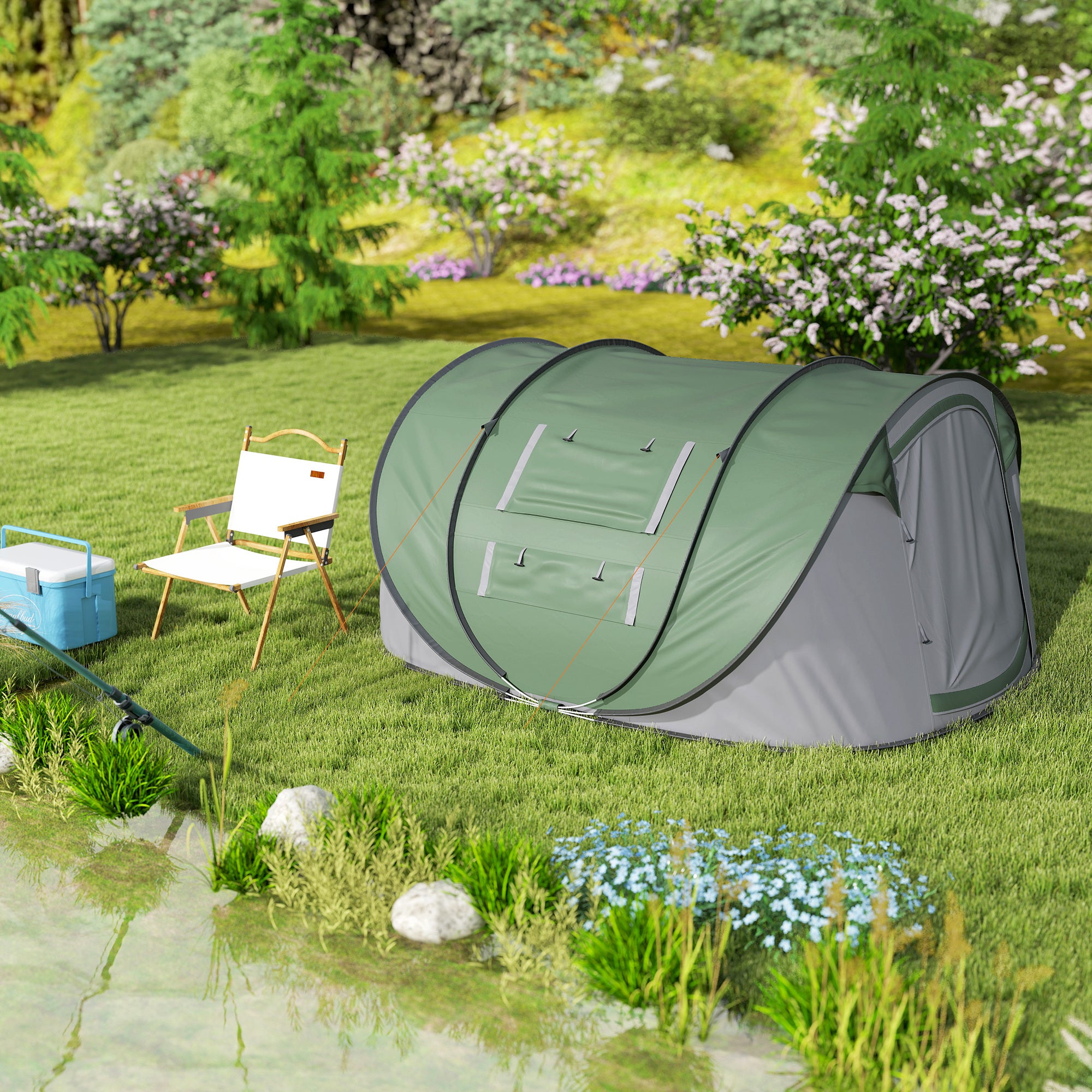 Outsunny Campingzelt für 4-5 Personen Dunkelgrün