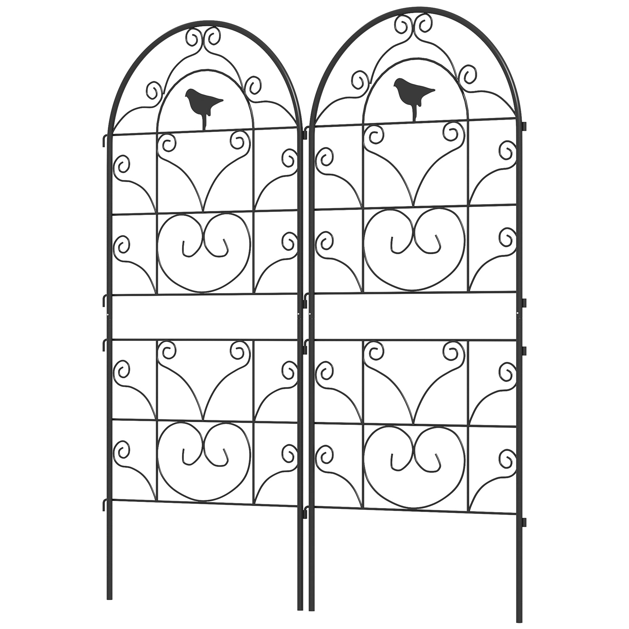 Outsunny Rankgitter Metall 2er Set zum Stecken rostfrei Rankhilfe mit Vogeldesign für Kletterpflanzen 50x120 cm Schwarz