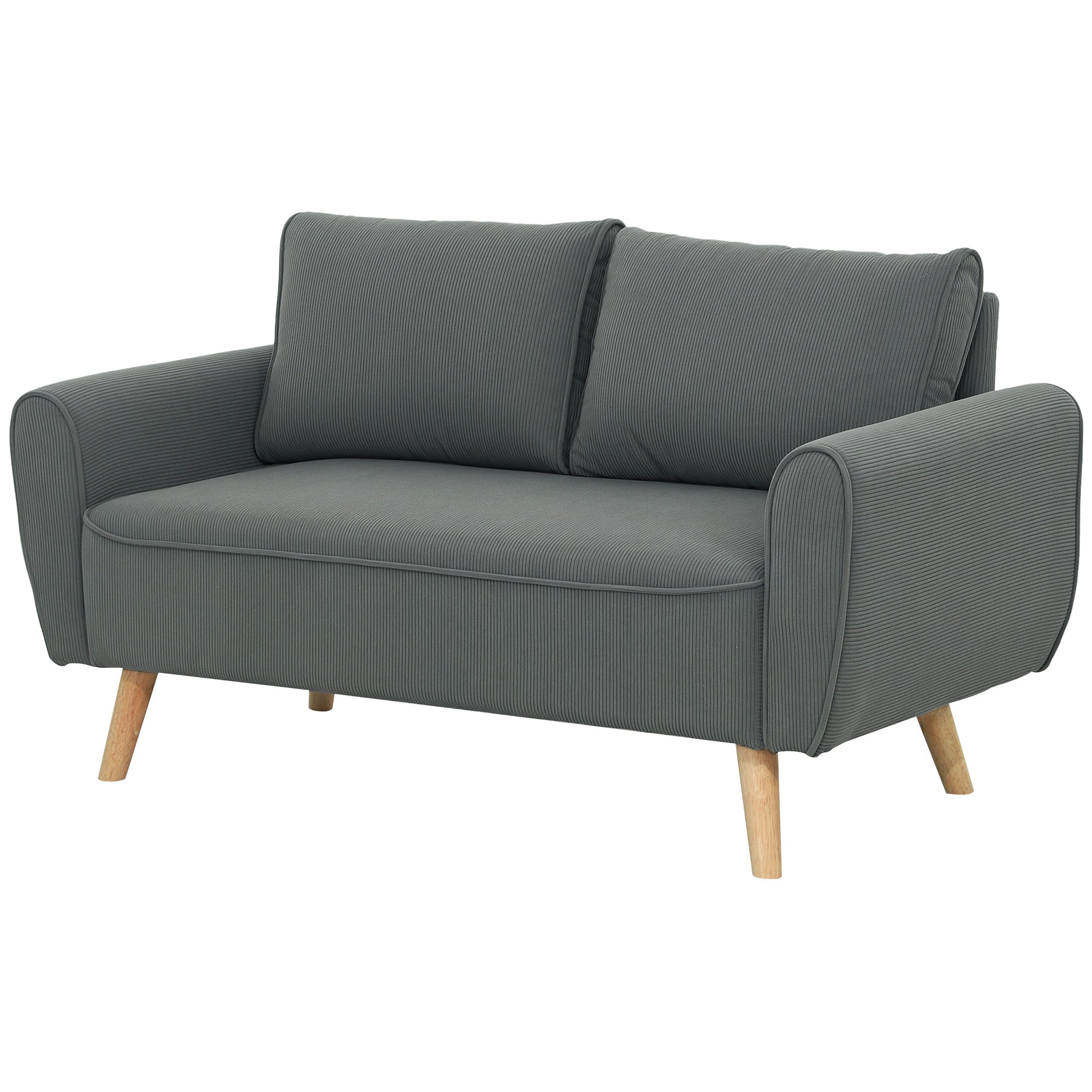 HOMCOM Zweisitzer Sofa Cord tiefe Sitze abnehmbare Kissen Dunkelgrau