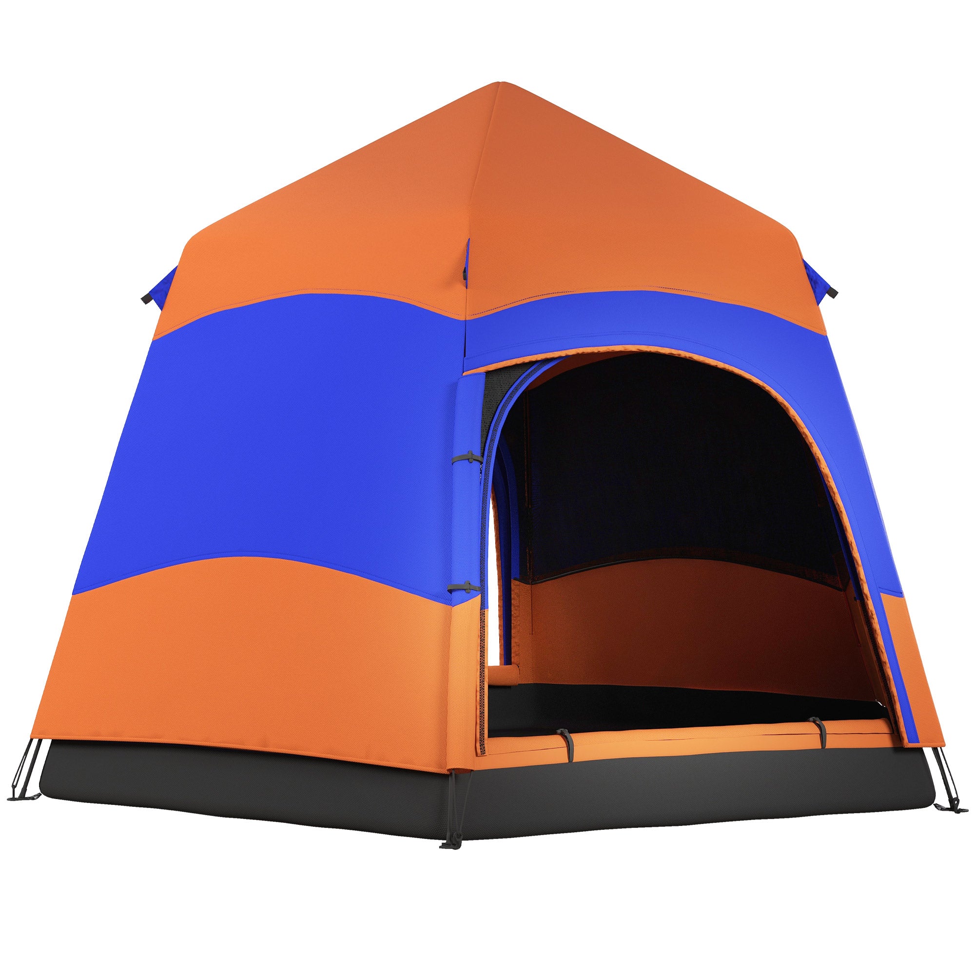 Outsunny Quick-Up-Zelt Doppelwandzelt Outdoor Familienzelt Pop-Up für 46 Personen 4 Jahreszeiten wasserdicht mit Tragetasche Moskitonetz 2 Türen Polyester + Glasfaser Orange + Blau 275 x 275 x 170 cm