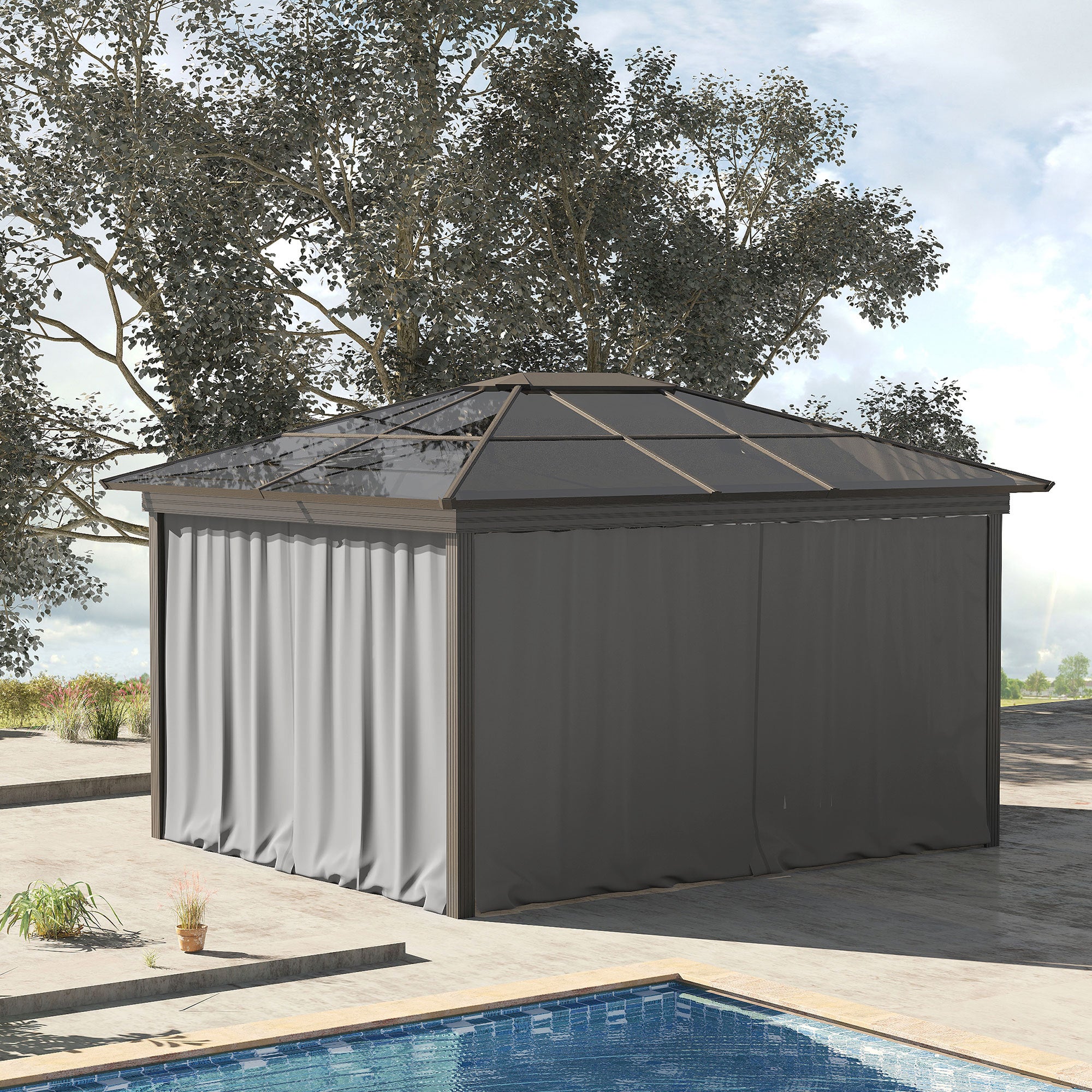 4 Seitenteile 3x3 m für Pavillon, hellgrau, mit Haken