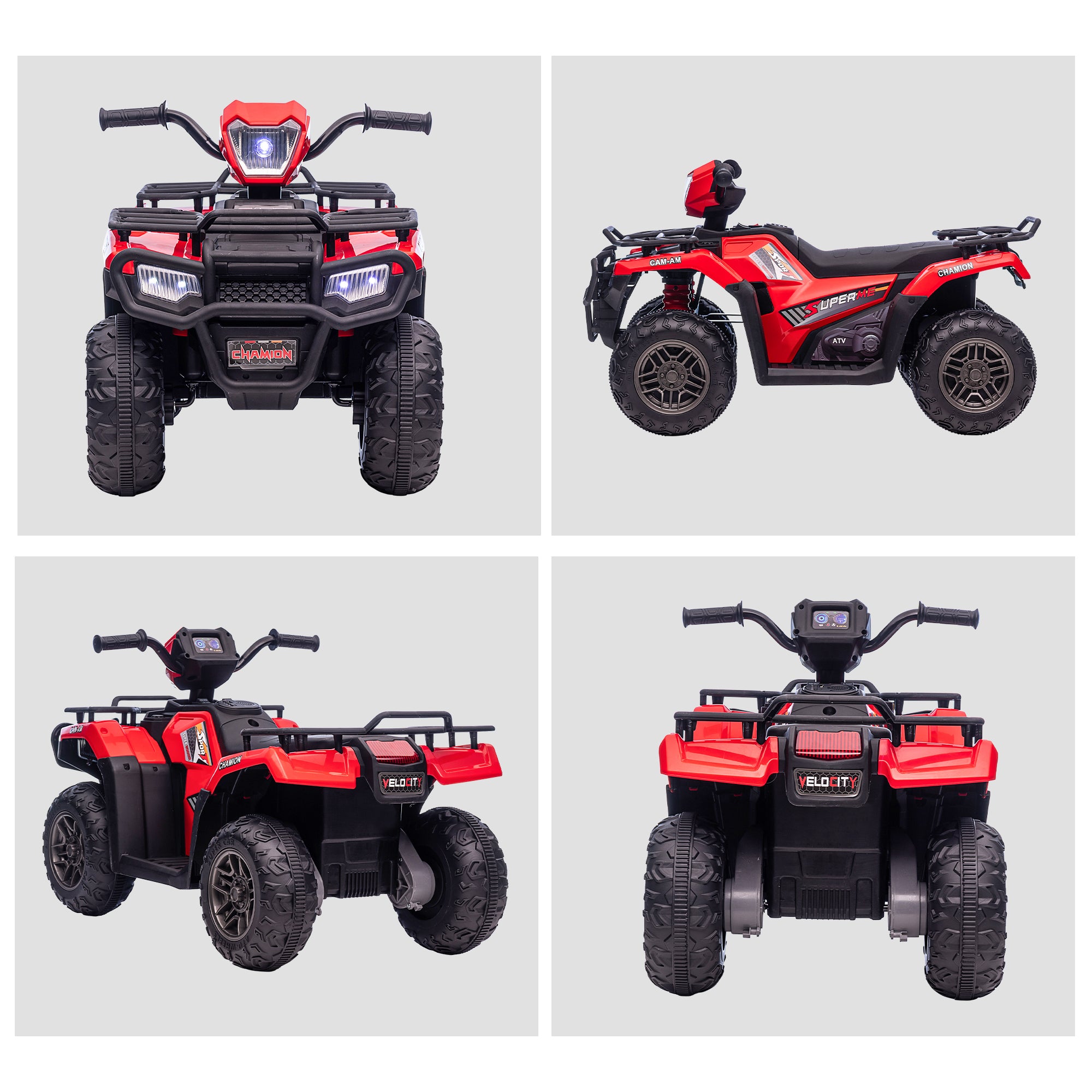 HOMCOM Kinder-Elektroquad, max. 4 km/h, ab 3 Jahren, LED-Scheinwerfer, Musikanschluss, schwarz+rot 88 x 45 x 50 cm