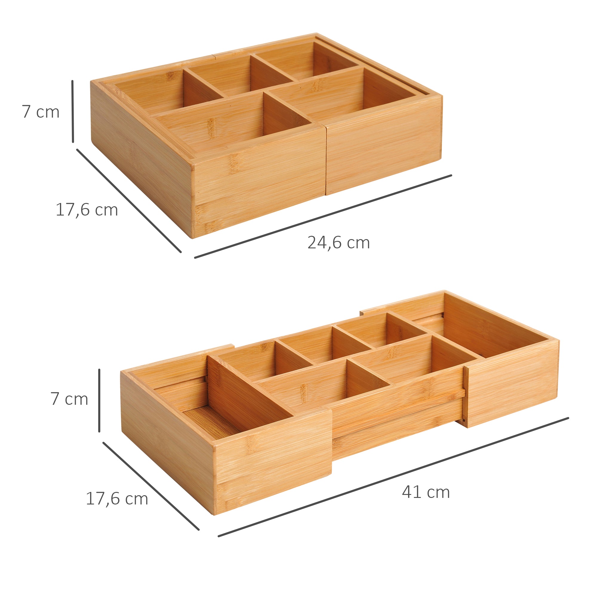 HOMCOM Aufbewahrungsbox Ordnungsbox Schubladen Organizer ausziehbar Bambus Natur 24,6 x 17,6 x 7 cm