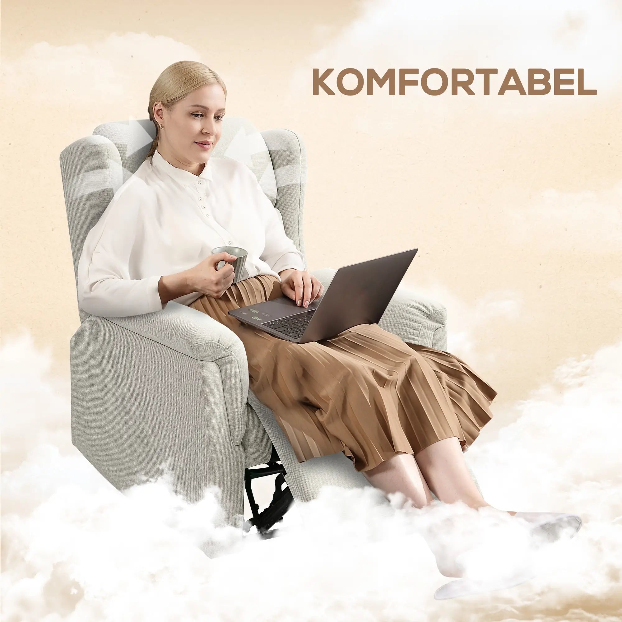 HOMCOM Relaxsessel, Verstellbarer Polstersessel mit Fußstütze, 160° neigbar, Leinenoptik, schneller Aufbau, Beige