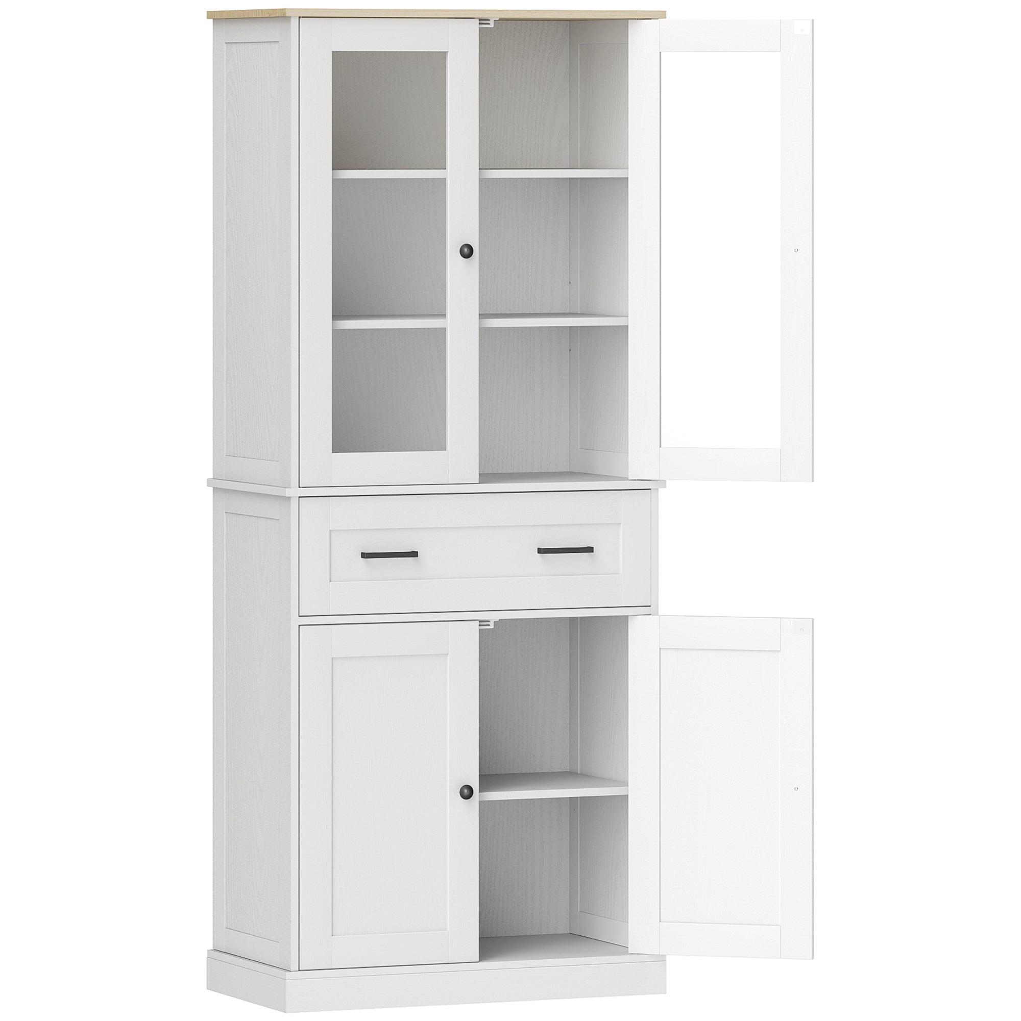 HOMCOM Küchenschrank, Buffet, Acrylfront, Schubladen, 76 x 40 x 182,5 cm, Cremeweiß
