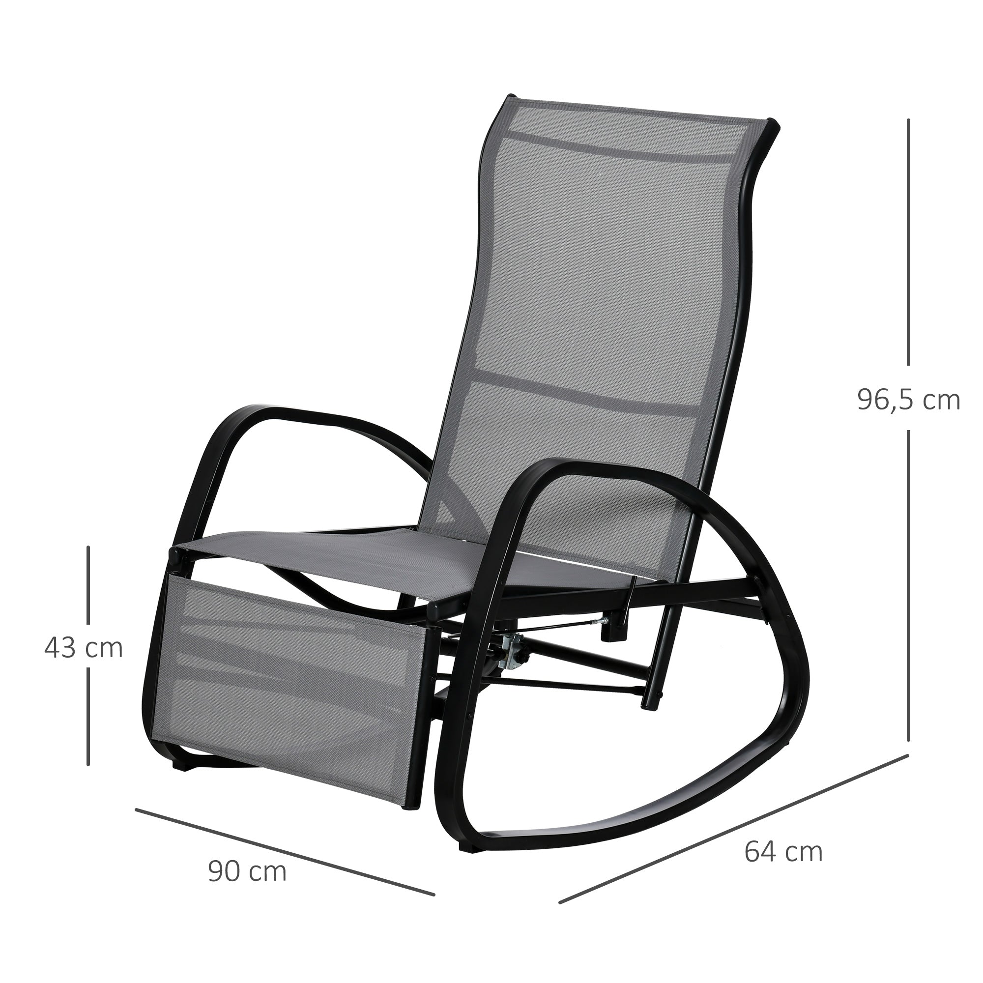 Outsunny Schaukelstuhl Schaukelliege mit Rückenlehne Fußstütze verstellbar Gartenliege Schwungliege bis 160 kg belastbar Texteline Grau 90 x 64 x 96,5 cm