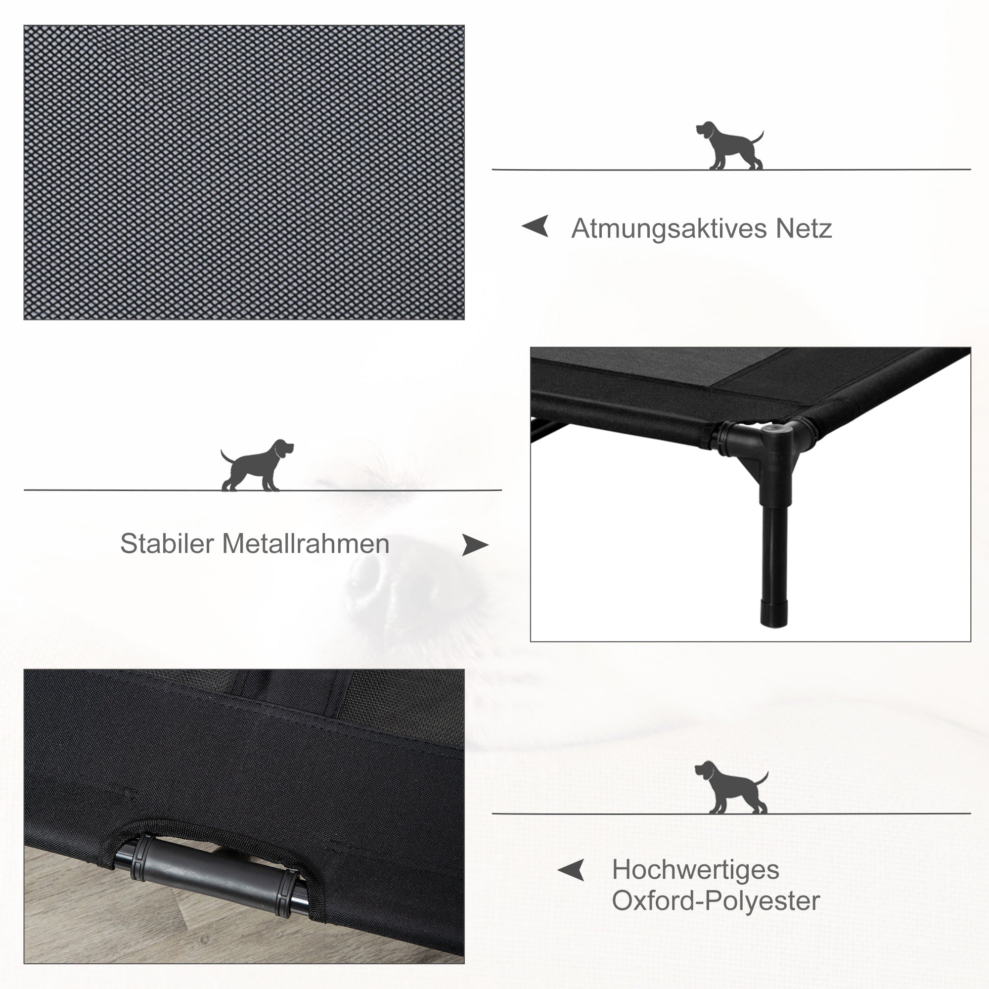 PawHut Hundebett, Outdoor-Hundebett, klappbar, atmungsaktiv, Schwarz