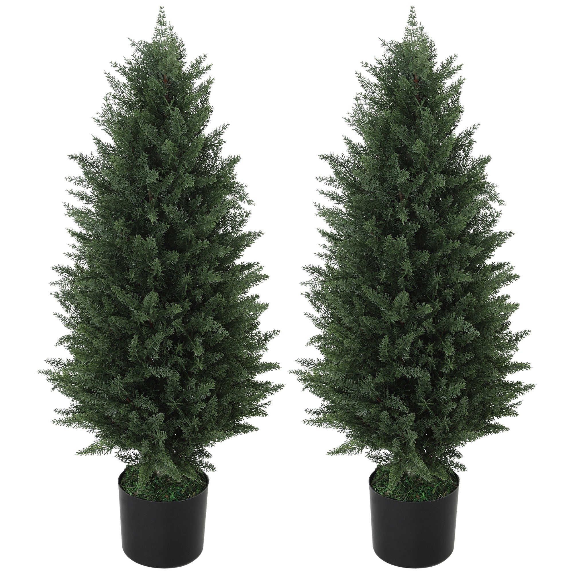 HOMCOM 2er-Set Künstliche Zypressen, Kunstbäume mit 831 Blättern, mit Zementtopf, UV-beständig, Kunstpflanze, 90 cm, Grün