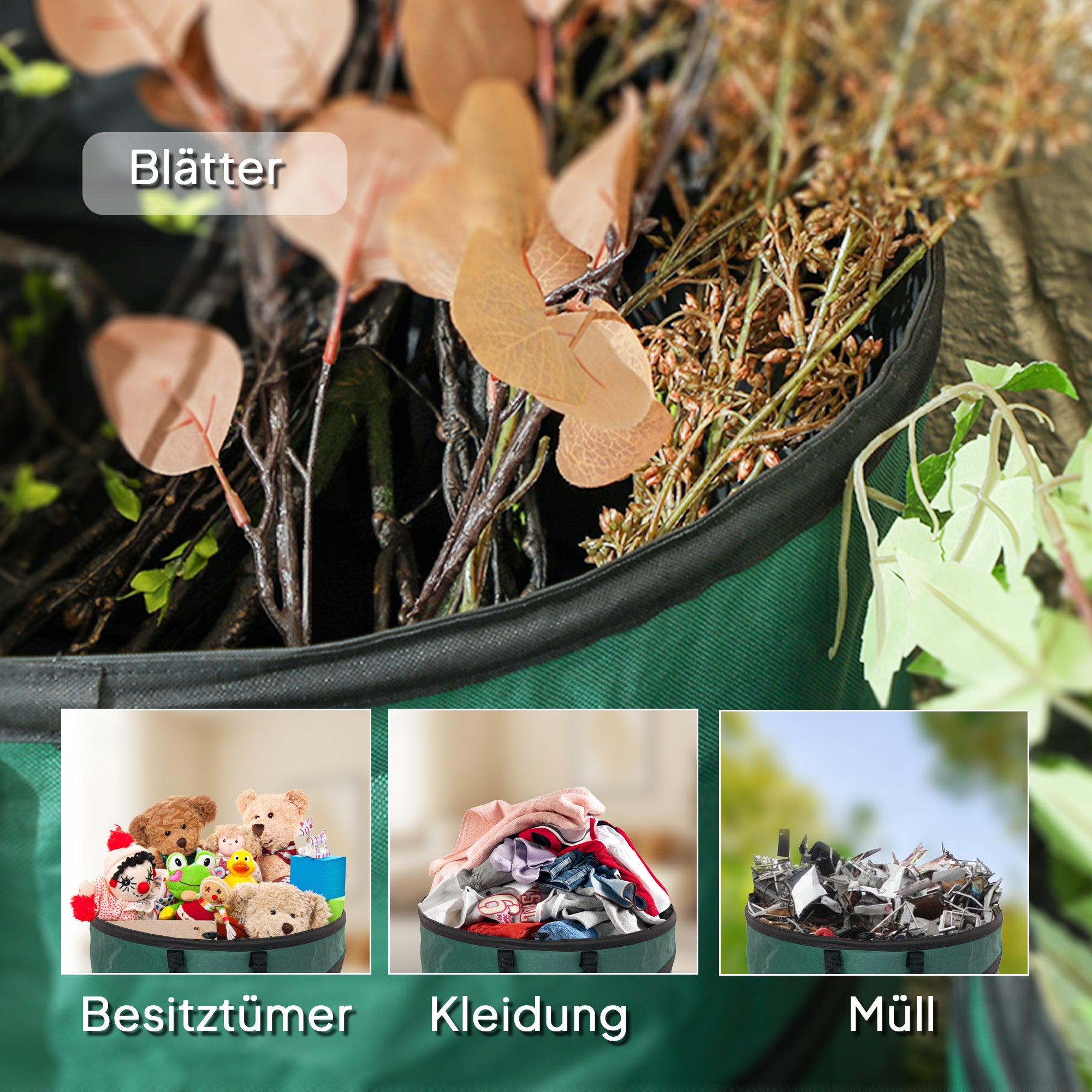 Outsunny Gartensack 4x86L wasserdicht Gartenabfallsack mit Trageschlaufen Griffe, stabil robust Laubsack Grün