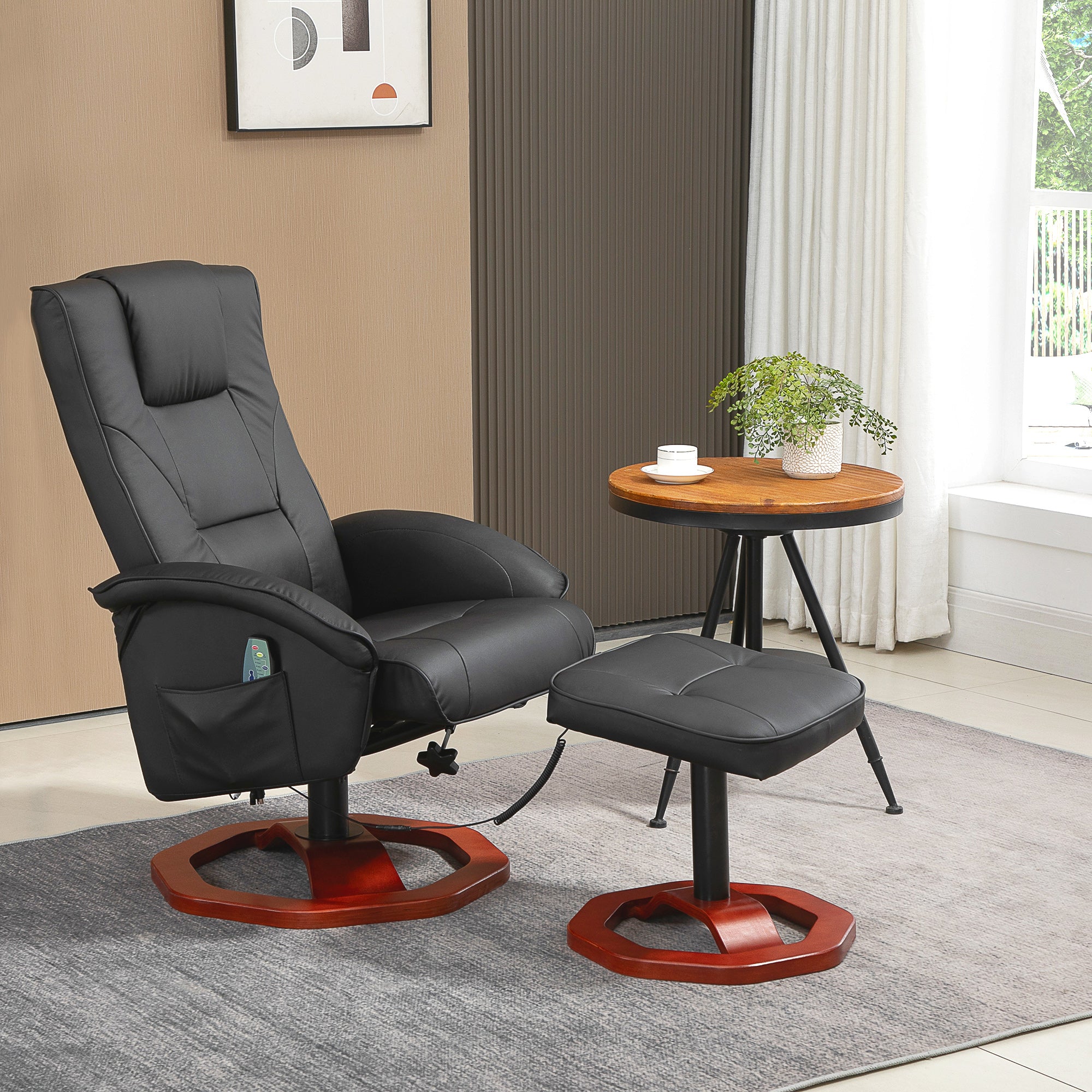 HOMCOM Massagesessel, mit Fußhocker, 10 Massagepunkte, Liegefunktion, drehbarer Sitz, Schwarz, 73 x 83 x 106cm