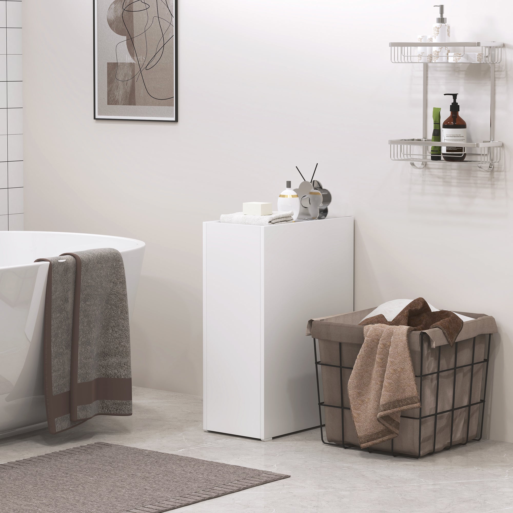 HOMCOM Schmaler Badezimmerschrank, Bodenschrank mit tiefer Schublade, Freistehender Badschrank, Spanplatte, Weiß