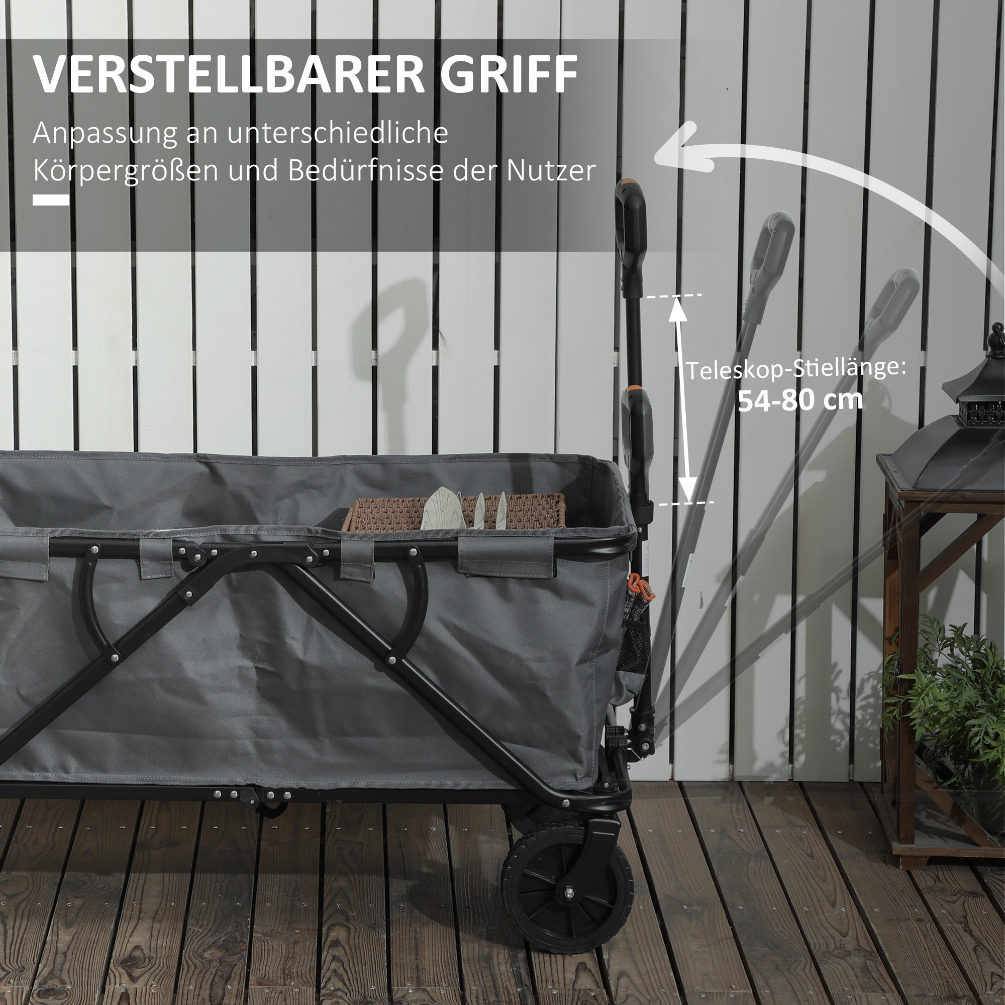 Outsunny Gartenwagen 120 kg belastbar, klappbar Transportwagen mit herausnehmbare Plane 160 Liter Dunkelgrau