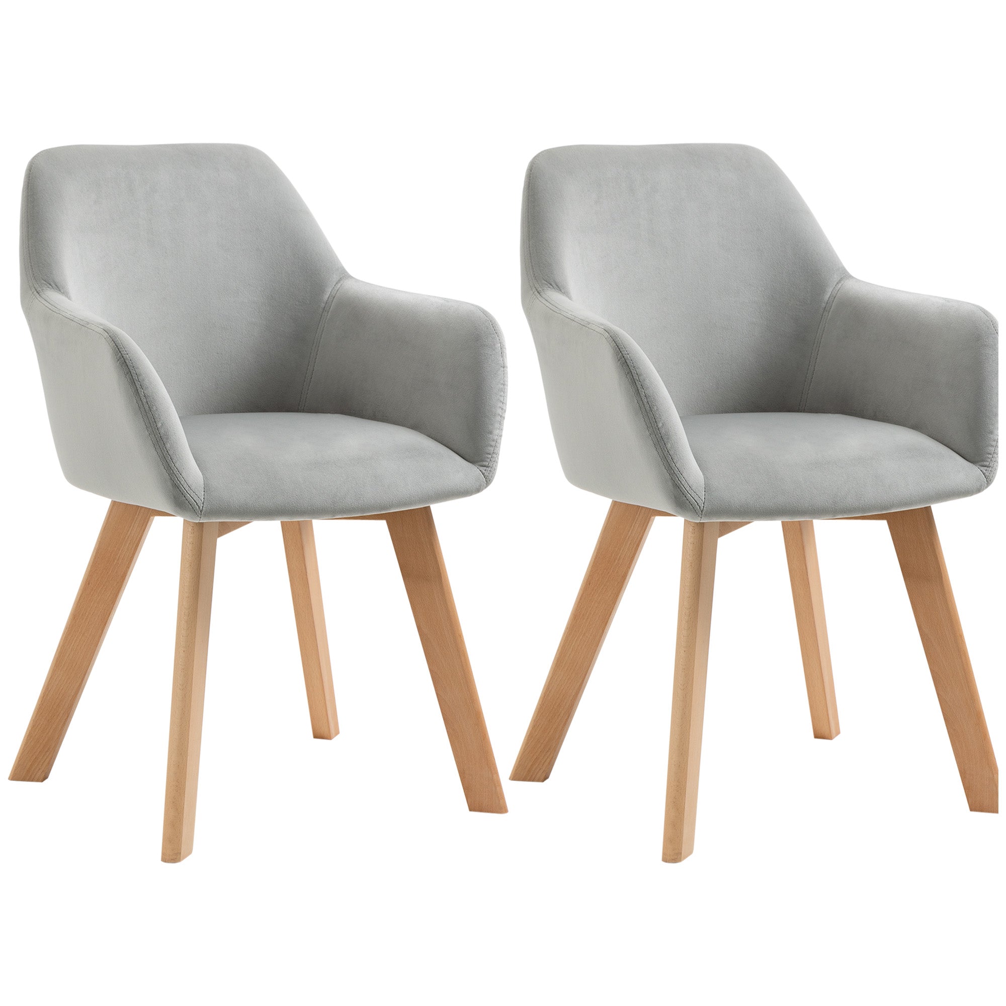 HOMCOM 2er-Set Stühle, Esszimmerstühle, Samtoptik, Holzbeine, 54 cm x 57 cm x 80 cm, Grau + Natur