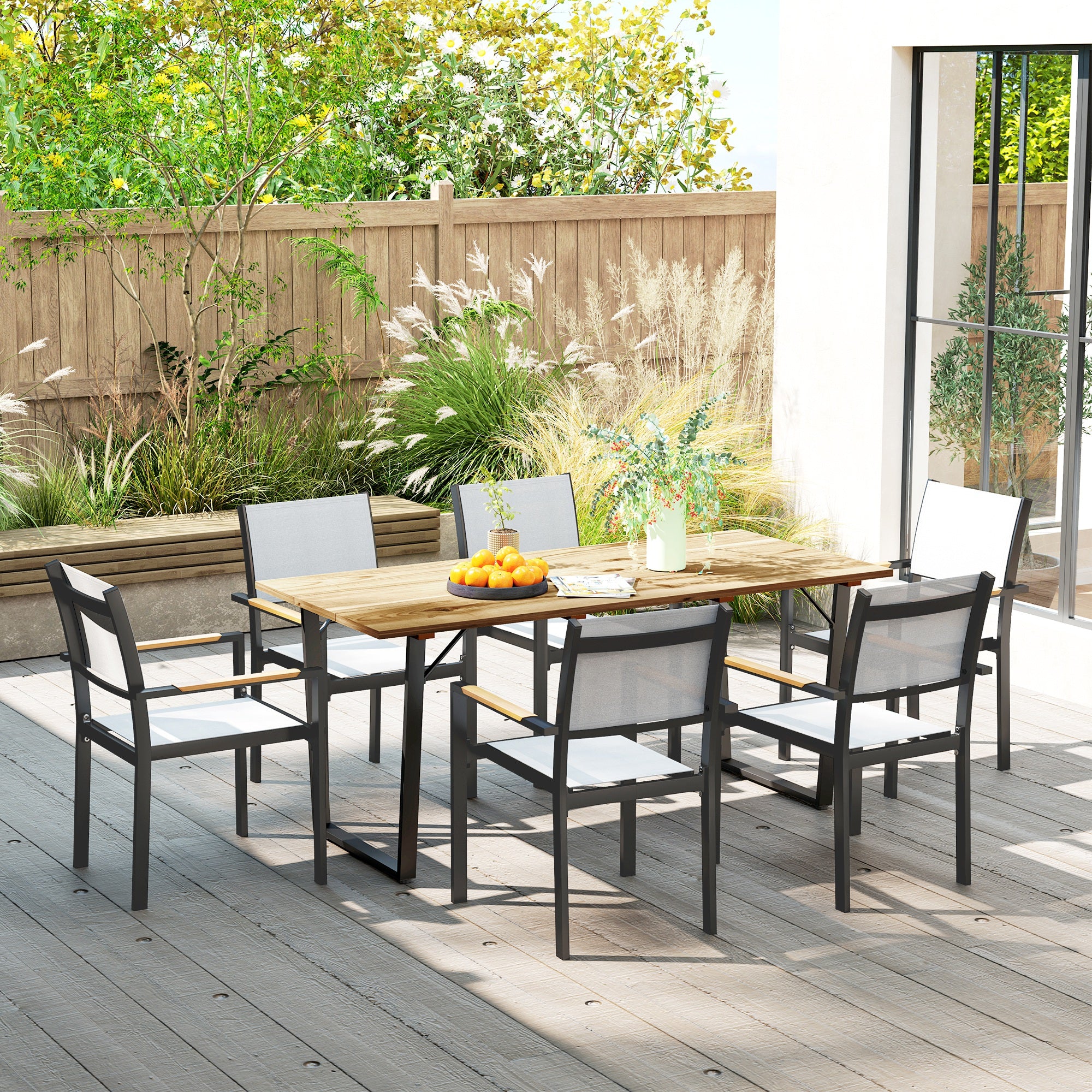 Outsunny Gartentisch Holz 175x80 cm Wetterfest Balkontisch mit Schirmloch Buffettisch für 6 Personen Braun