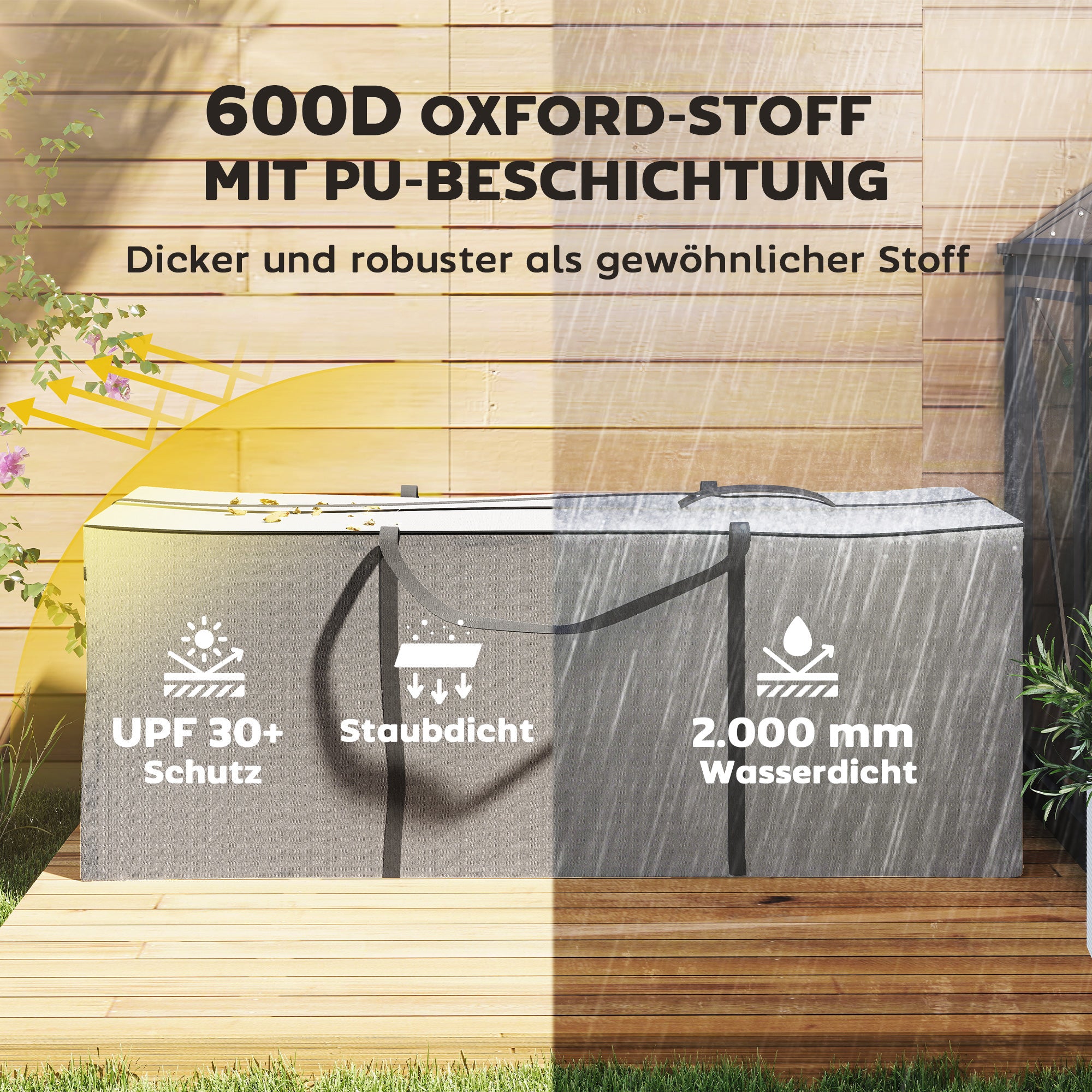 Outsunny Aufbewahrungstasche Gartenpolster, Auflagentasche, Schutzhülle mit Tragegriff Reißverschluss 200x60x75 cm, Hellgrau