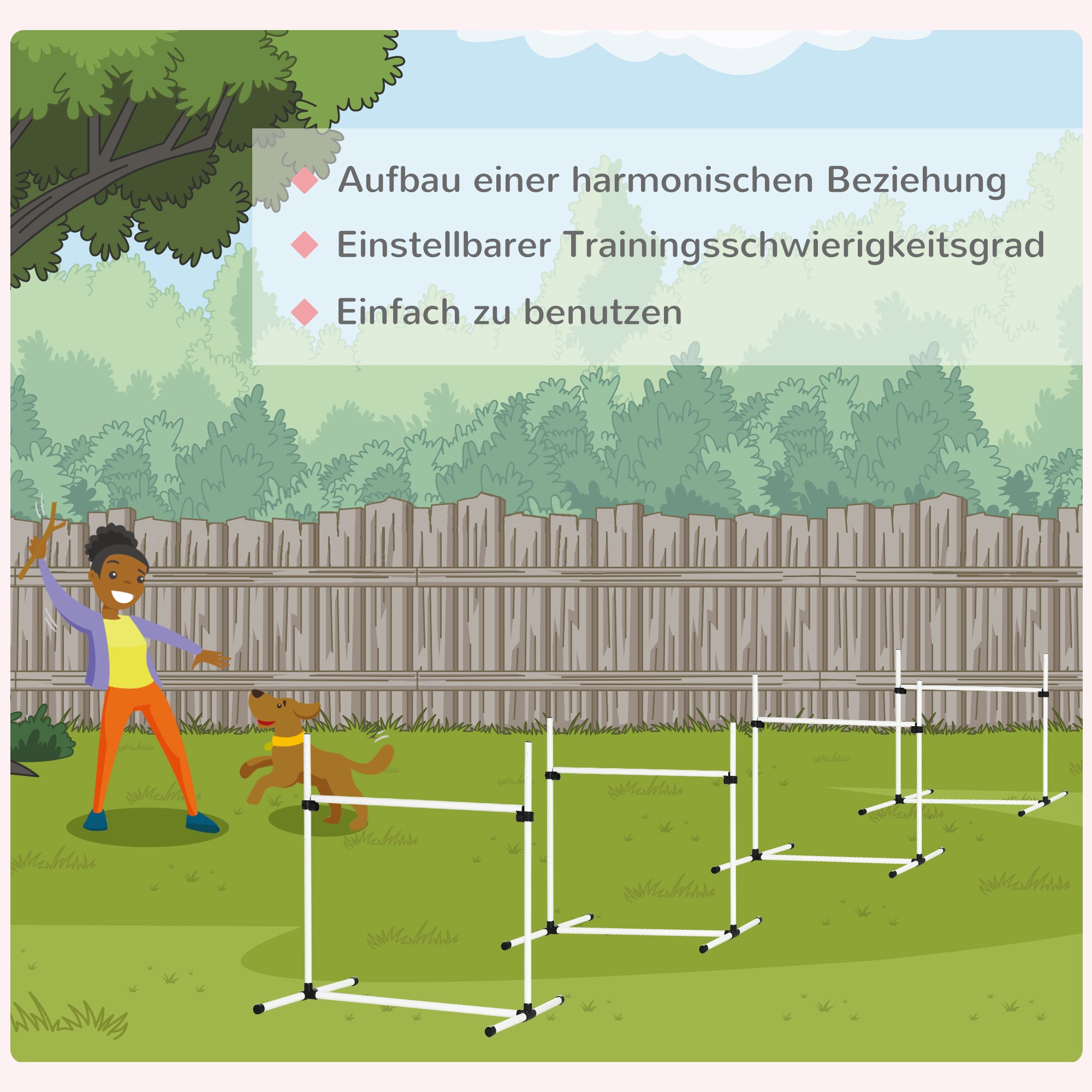 PawHut Agility Set Hunde 4-teiliges Agility-Ausrüstung für Hundetraining Steckhürdenset mit 4 höhenverstellbar Hürden Tragetasche Koordinationstraining Agilityset für Spiele Training