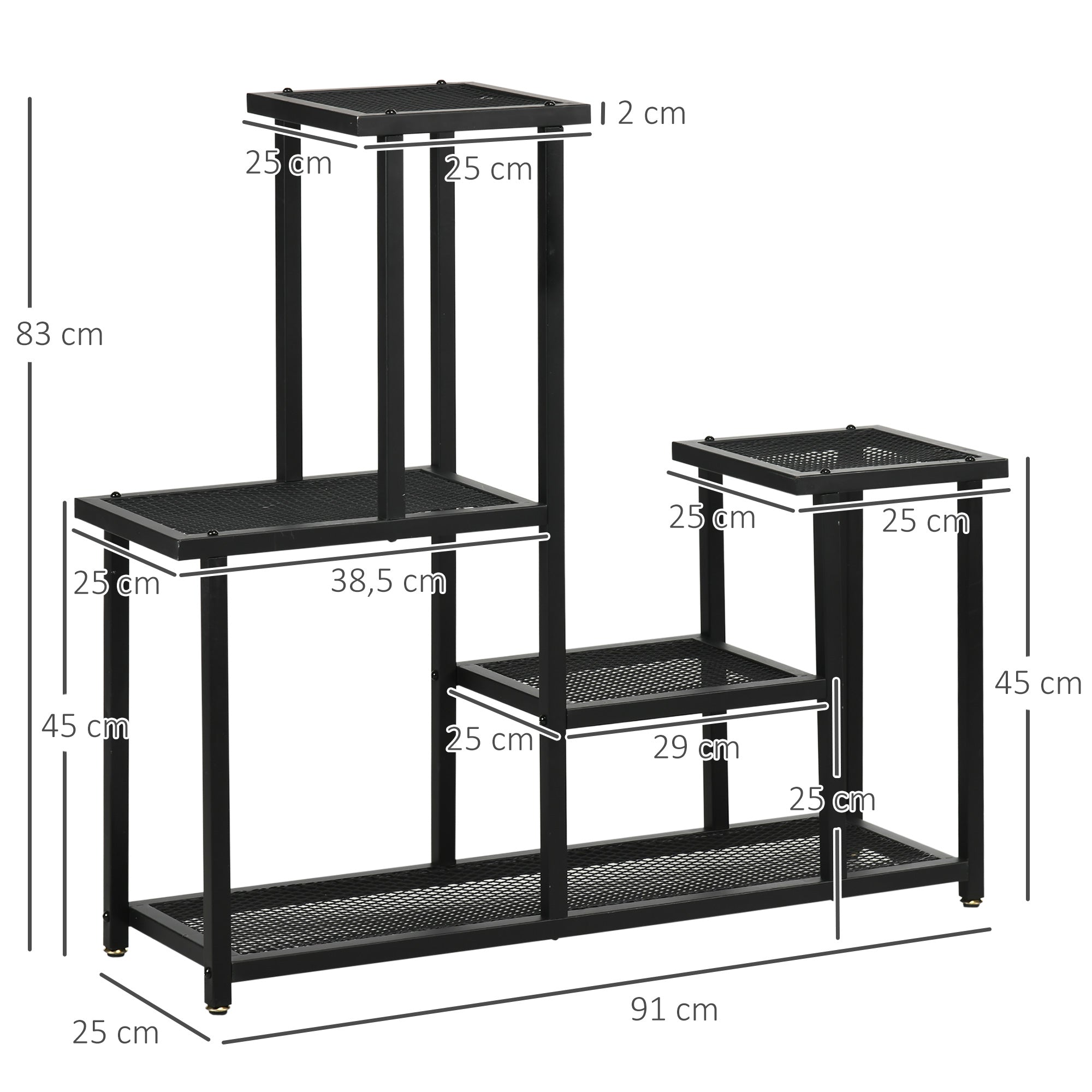 Outsunny Pflanzenregal mit 4 Regalen, wetterbeständig, Blumentreppe, 91 cm x 25 cm x 83 cm, Schwarz