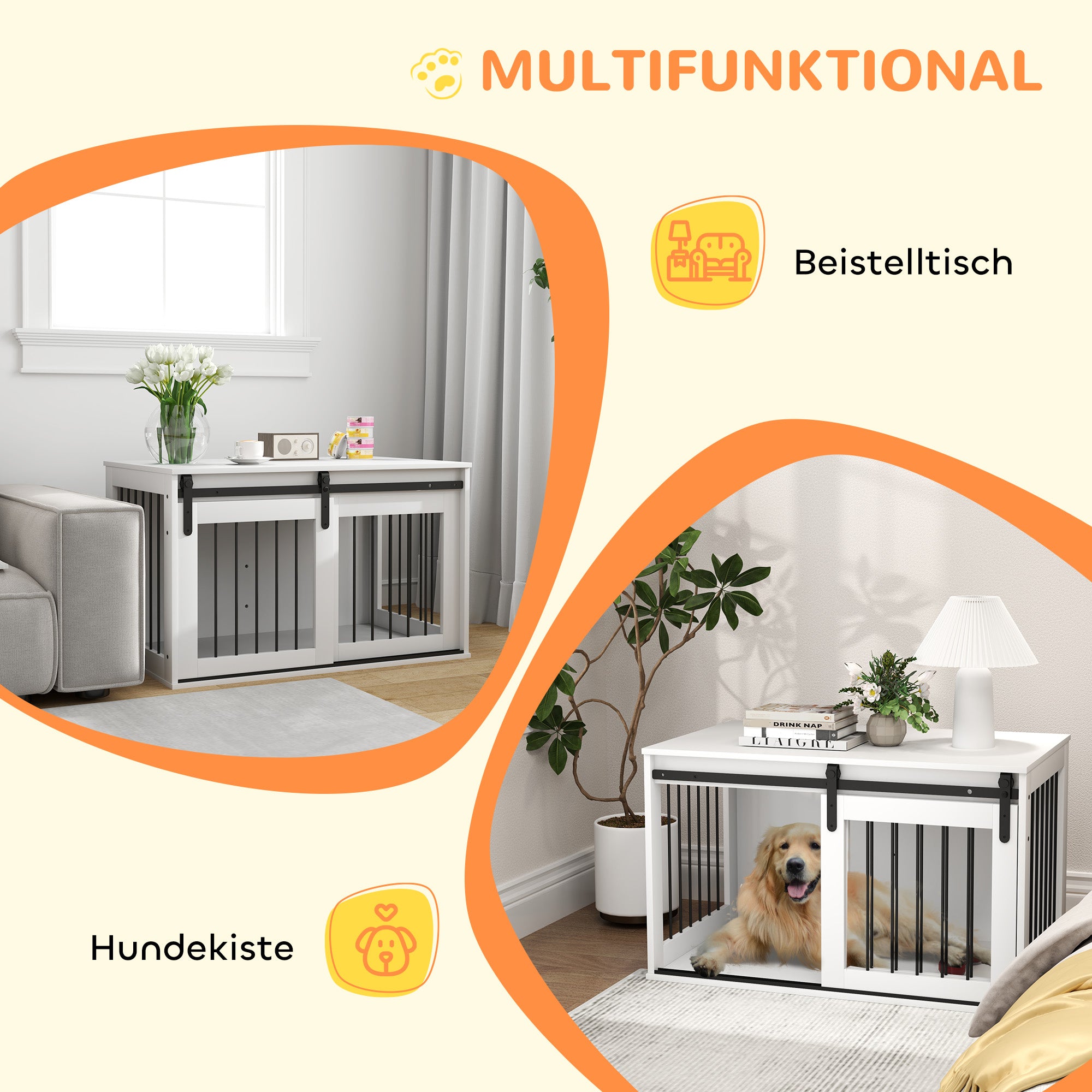 PawHut Hundebox mit Schiebetür, Belüftung, Spanplatte und Stahl, 98 x 58 x 61 cm, Walnuss