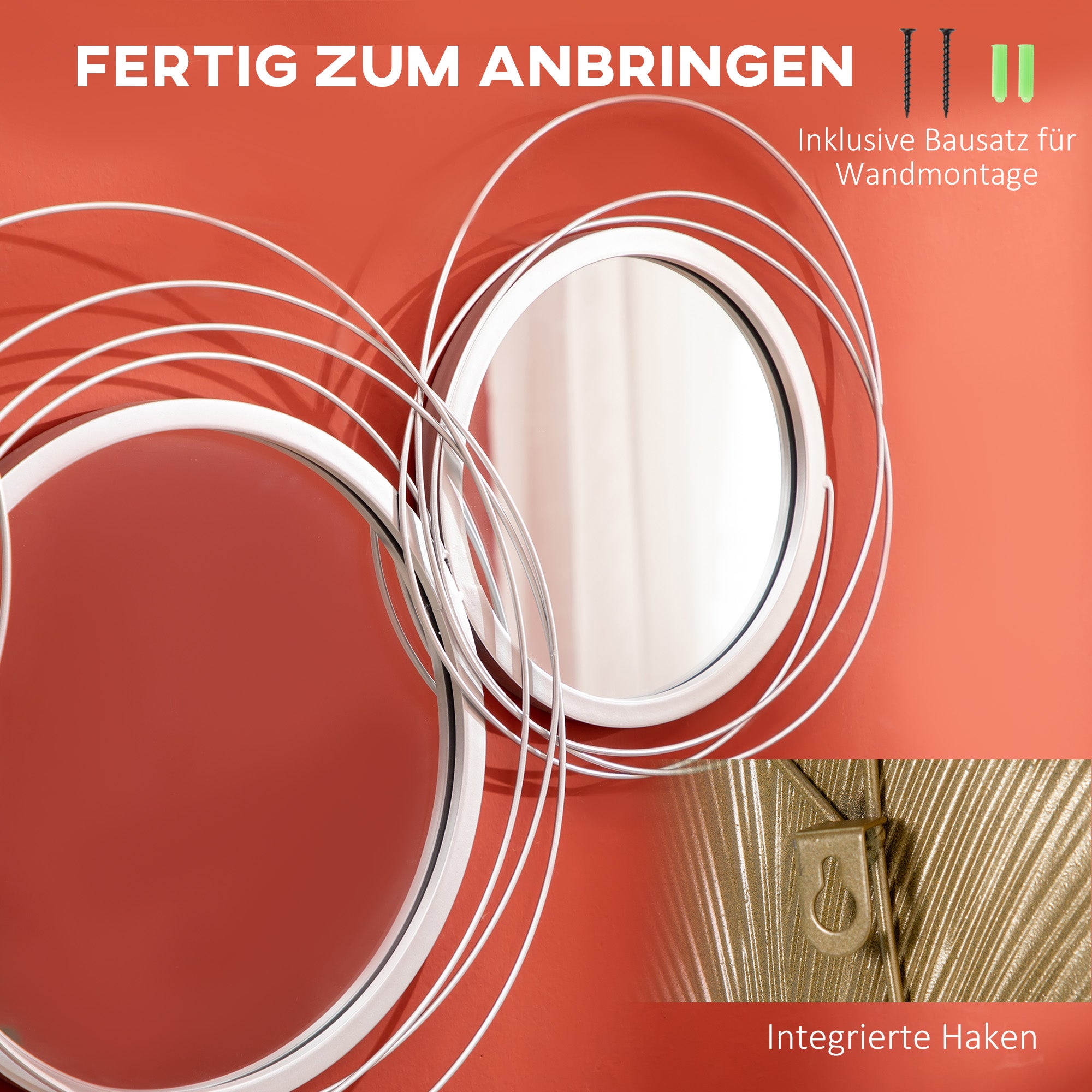 HOMCOM Spiegel-Set für Wanddekoration, Wandschmuck mit 4 runden Spiegeln, Wandspiegel, Flurspiegel,107 x 4 x 56 cm