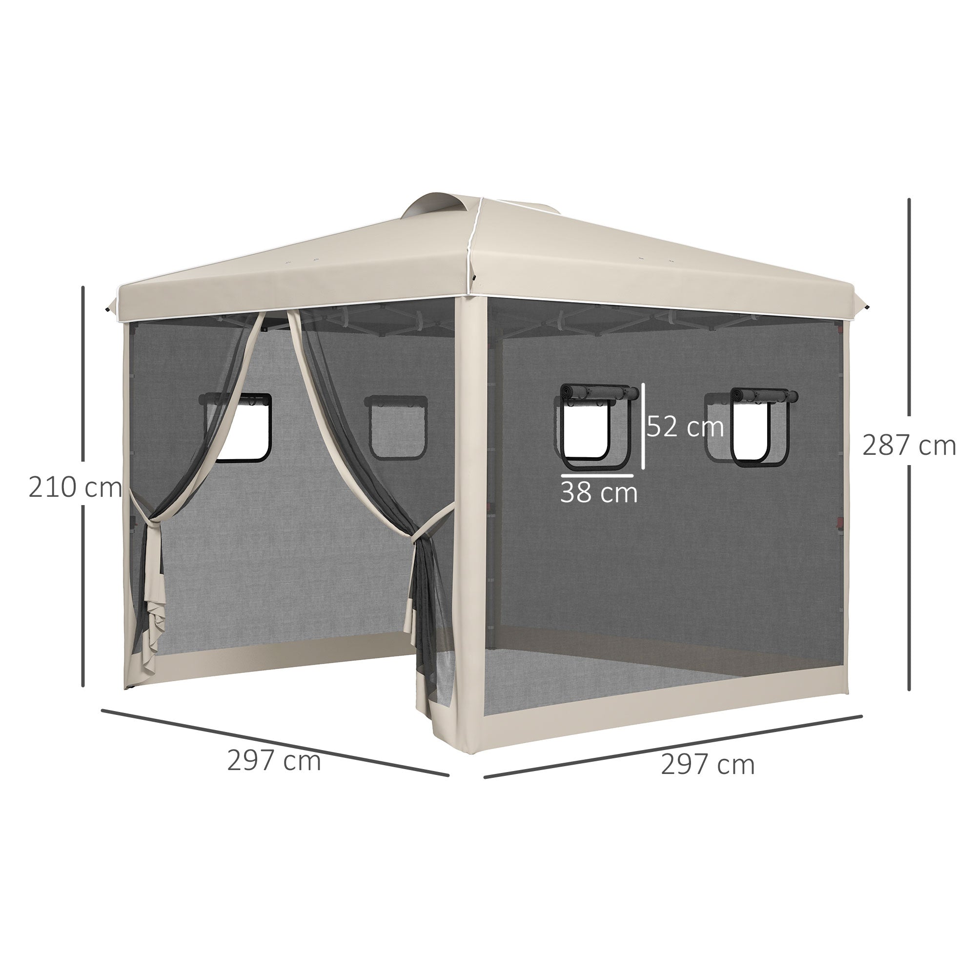 Outsunny Faltpavillon, höhenverstellbar, Netzvorhänge, Tragetasche, Metallgestell, 3 x 3 x 3 m, Beige