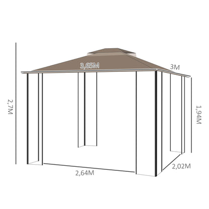 Outsunny Gartenpavillon 3,65 × 3 m mit Doppeldach & Moskitonetz – Braun/Beige