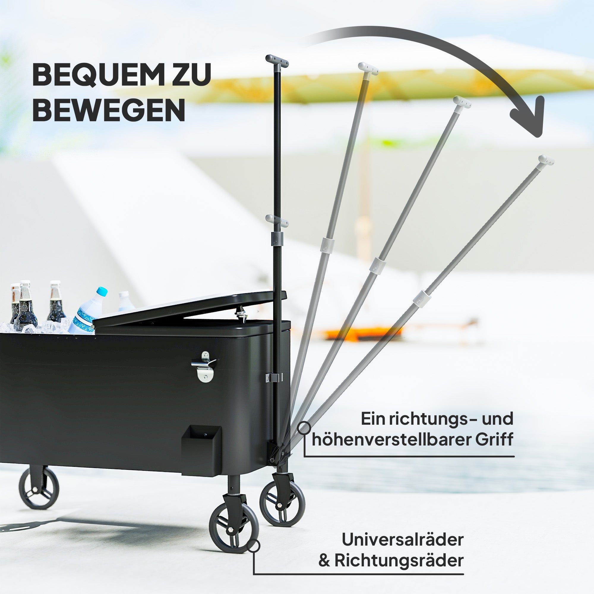 Outsunny 76L Kühlwagen Servierwagen mit Rädern Flaschenöffner Deckel Griffe Fahrbare Kühlbox Schwarz