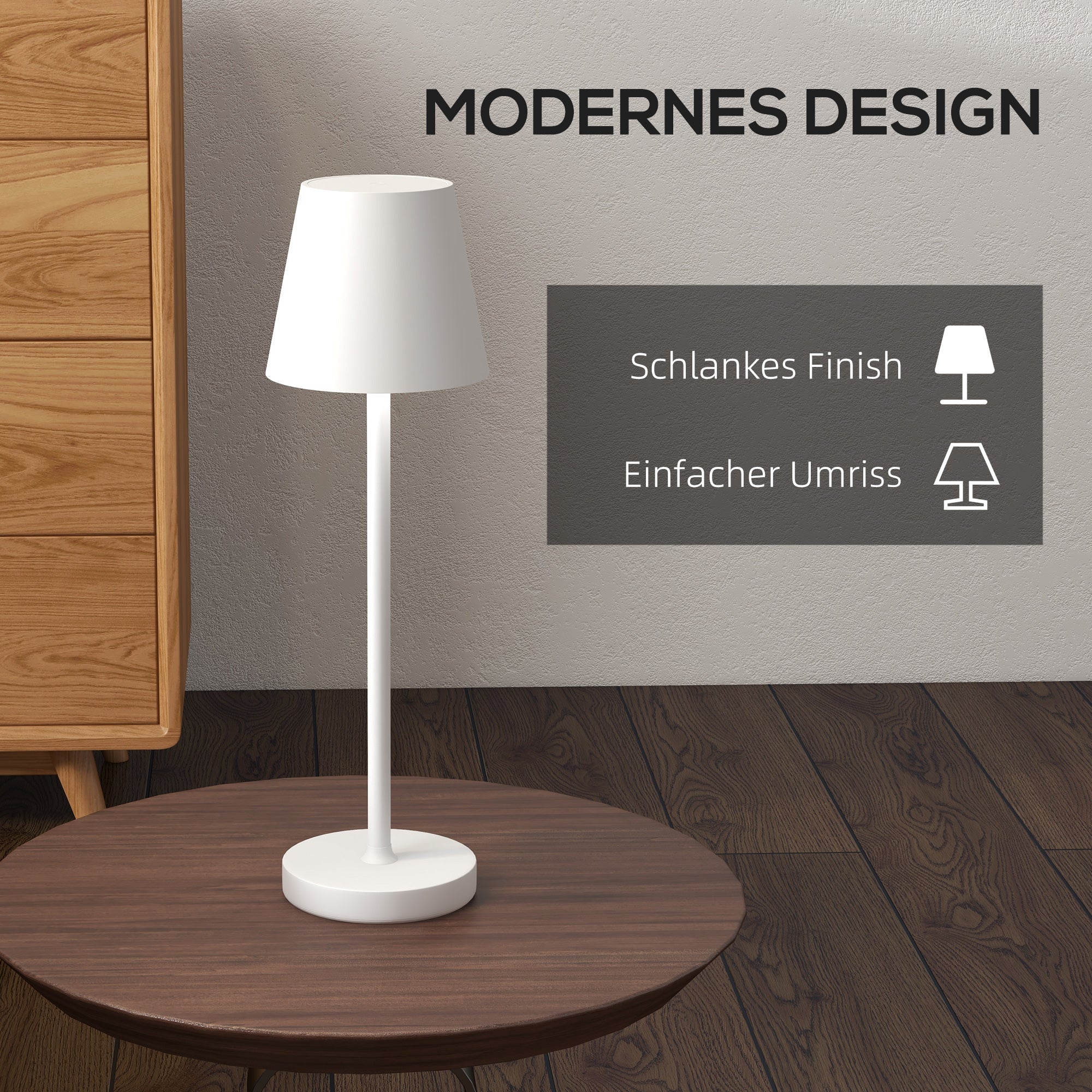 HOMCOM Aufladbare USB-Tischleuchte mit 3 Lichtfarben, Tragbare USB-Nachttischlampe mit Touch-Schalter, Metall, Weiß