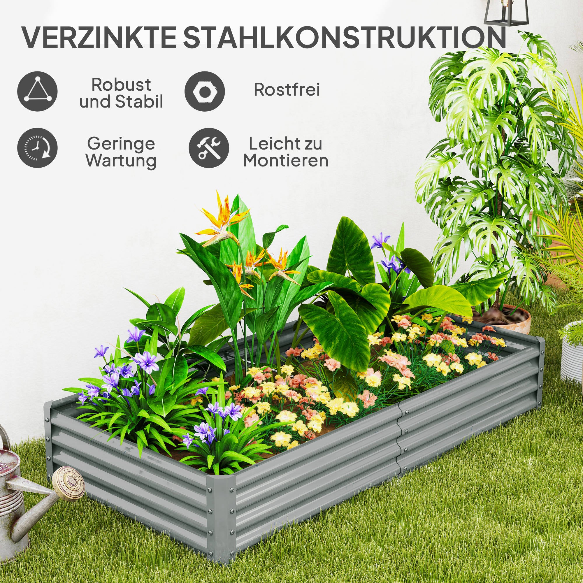Outsunny Hochbeet aus Stahl, Wetterbeständig Pflanzbeet mit Anti-Schnittkante Frühbeet
