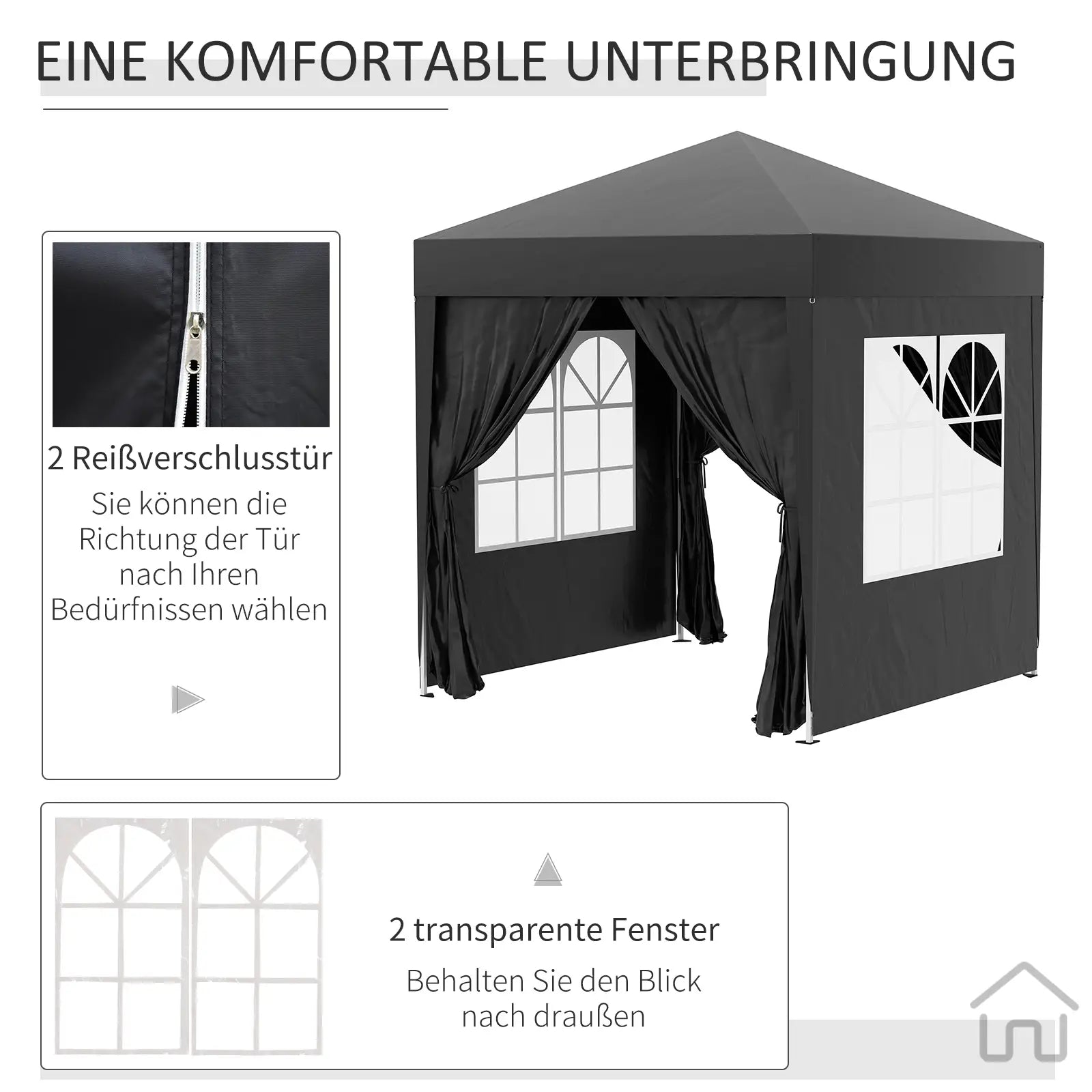Outsunny Faltpavillon 2x2?m Schwarz mit Seitenwänden