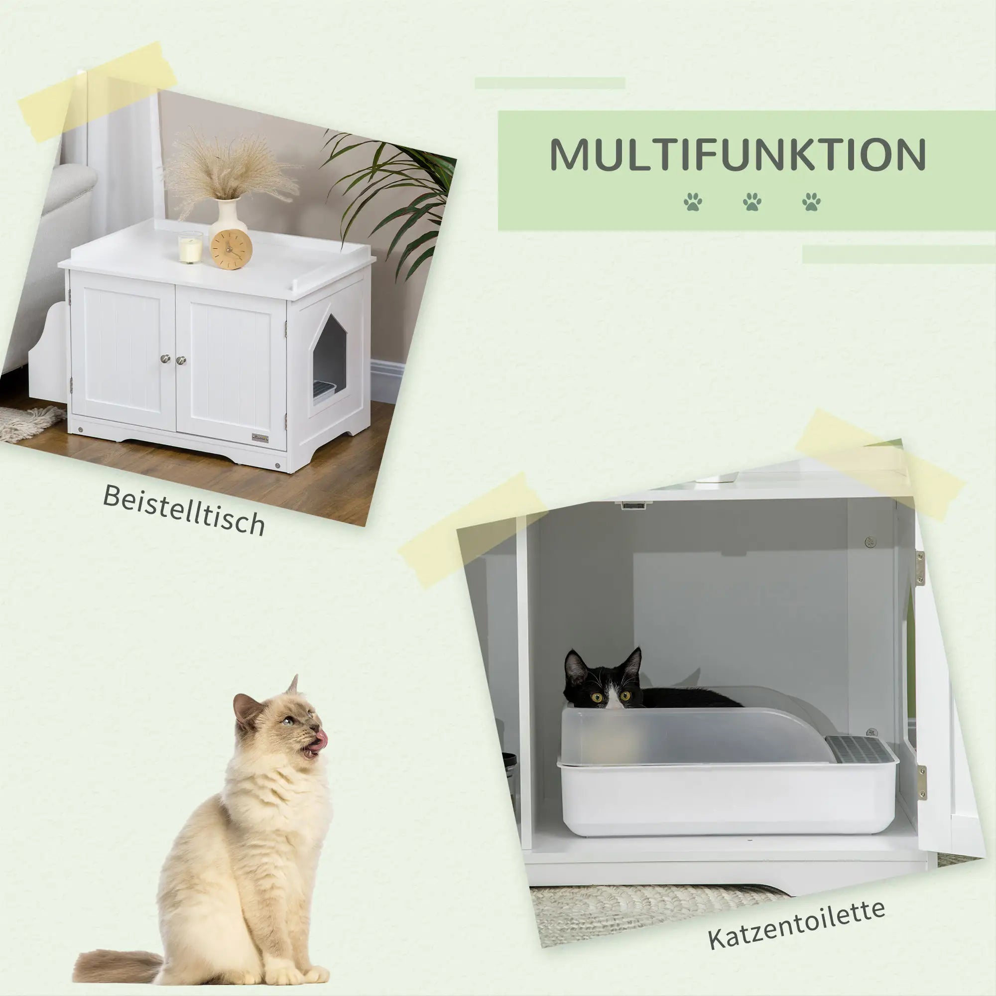 PawHut Katzentoilette, Katzenhaus, mit Trennwand, magnetischer Doppeltür, seitlicher Ablage, weiß, 86 x 48 x 52cm