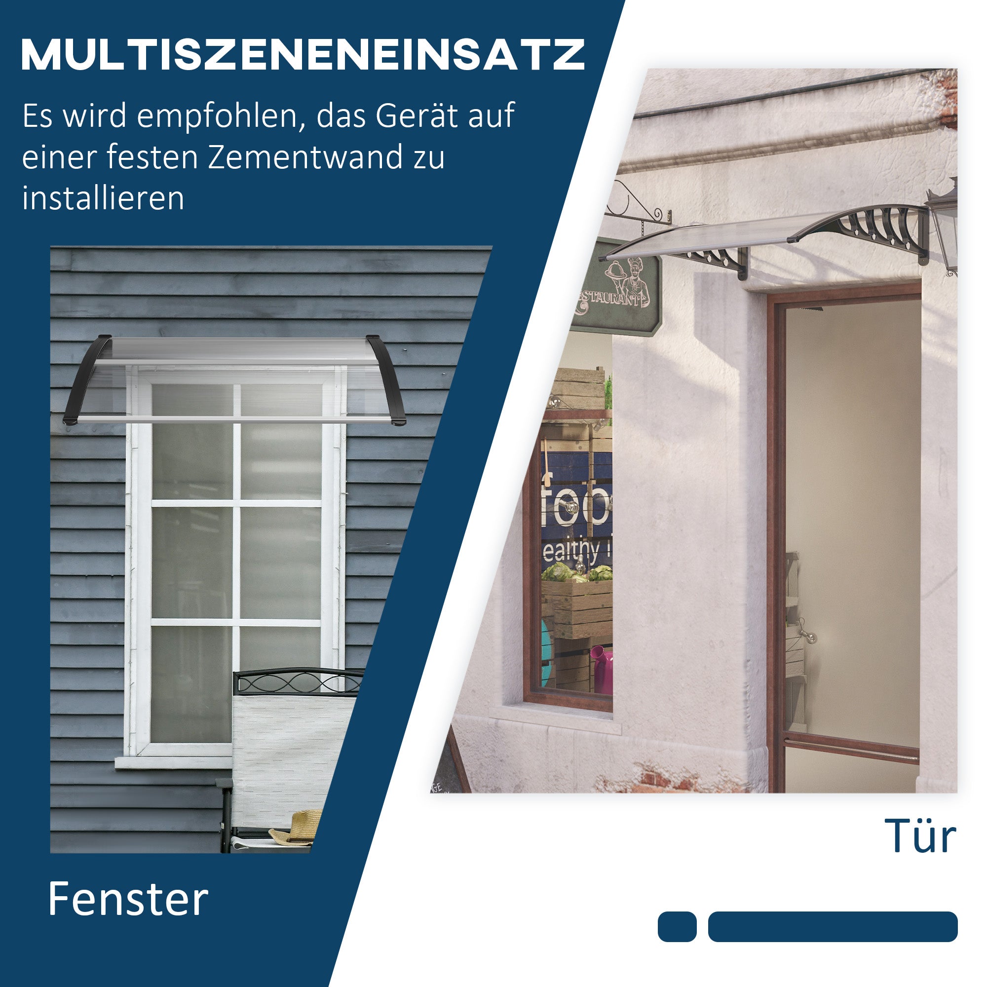 Outsunny Vordach für Haustür/Fenster, wetterfest, transparent, Aluminium/Polycarbonat, 103x96,5x27cm, Schwarz