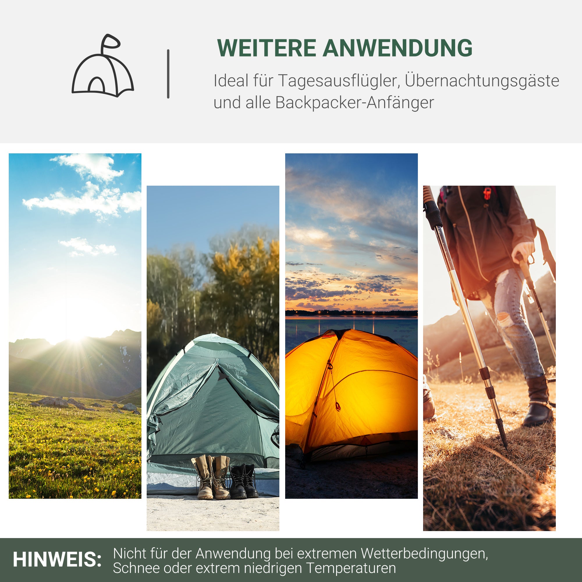 Outsunny 2-Personen-Campingzelt, Netzöffnungen, Lampenhaken, Tragetasche, Grau+Gelb