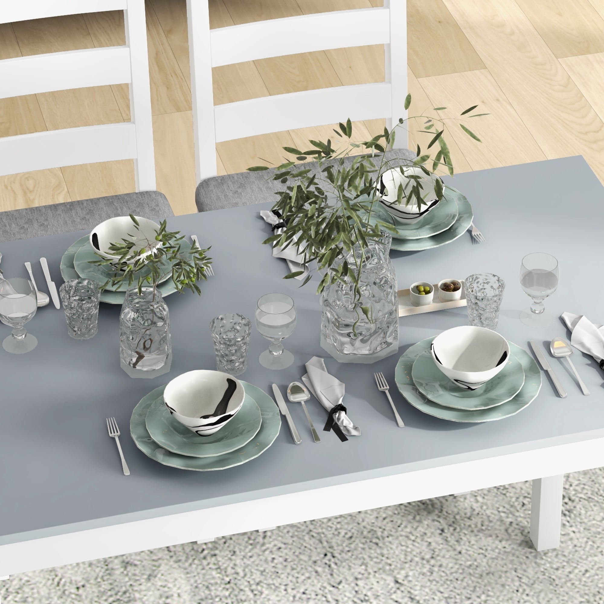 HOMCOM Sitzgruppe, 4-teiliges Esstisch-Set, 1 Tisch, 1 Bank, 2 Stühle, Grau + Weiß