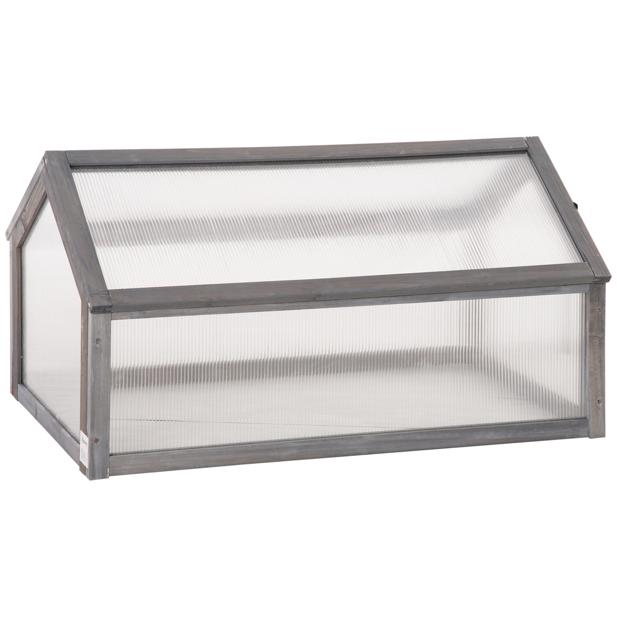 Outsunny Mini-Gewächshaus, Kompaktes Pflanzenhaus aus Holz, Polycarbonat-Platten, Belüftungsöffnung, 90L x 52B x 49,5H cm, Grau