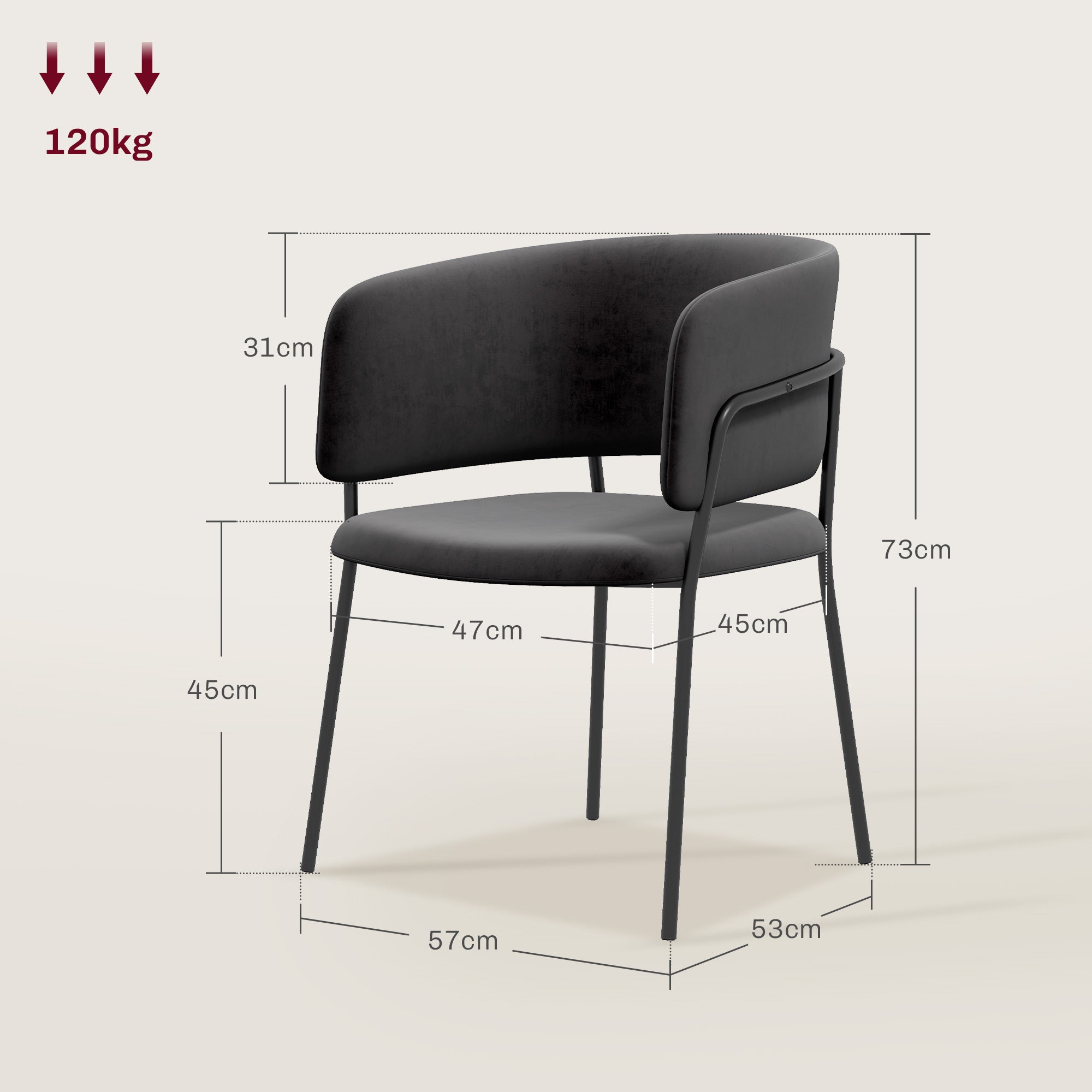 HOMCOM Polsterstuhl, modern und komfortabel, 57x53x73cm, Grau