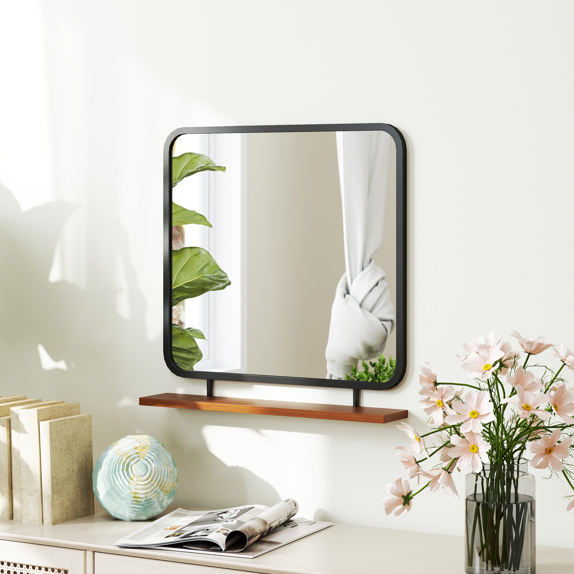 HOMCOM Wandspiegel mit Ablage Vintage-Design Paulownia-Holz