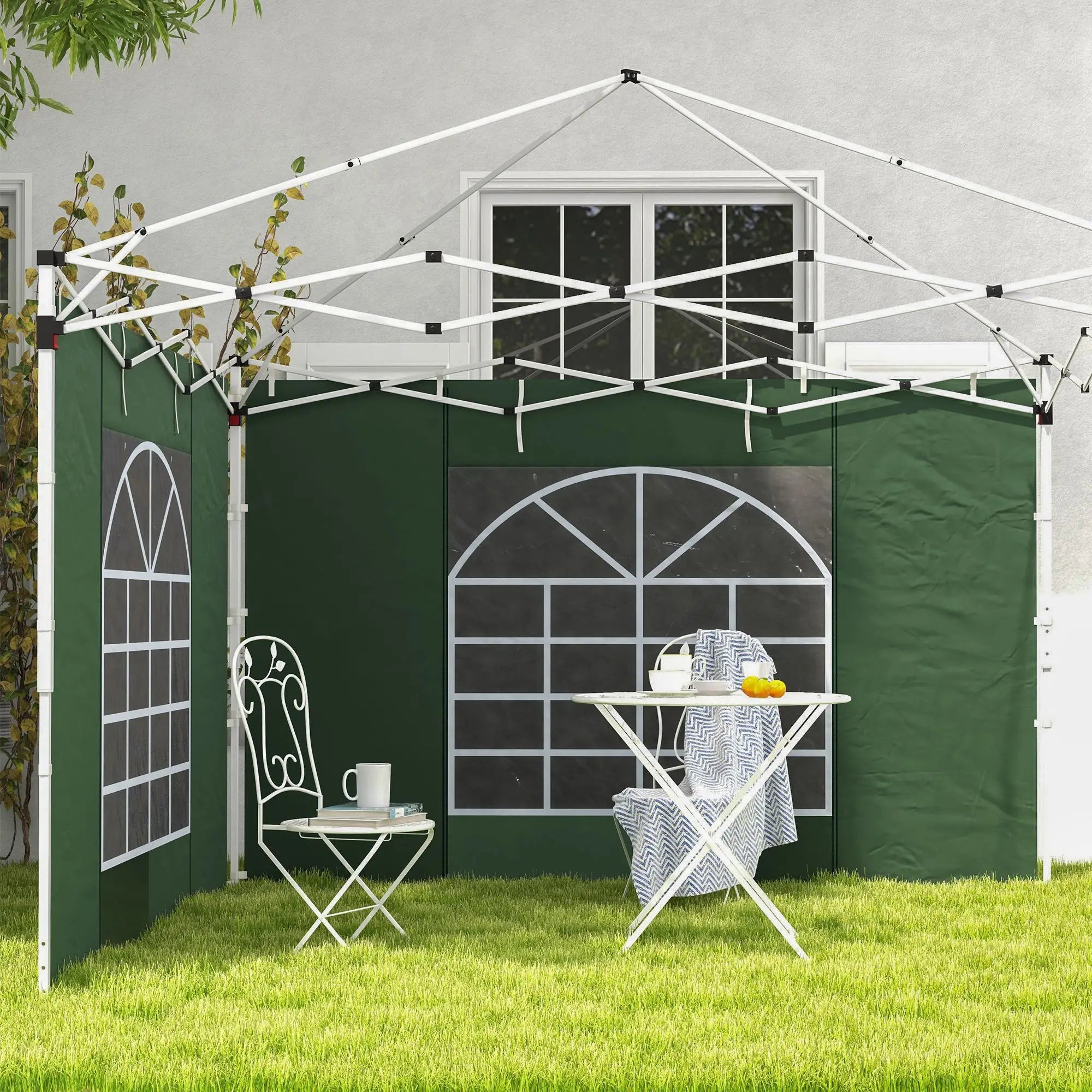 Outsunny Seitenwände für 3 x 3/ 3 x 6 m Pavillon, Seitenplanen mit Fenster, Tür, Ersatzwände für Partyzelt, Oxfordstoff, Grün