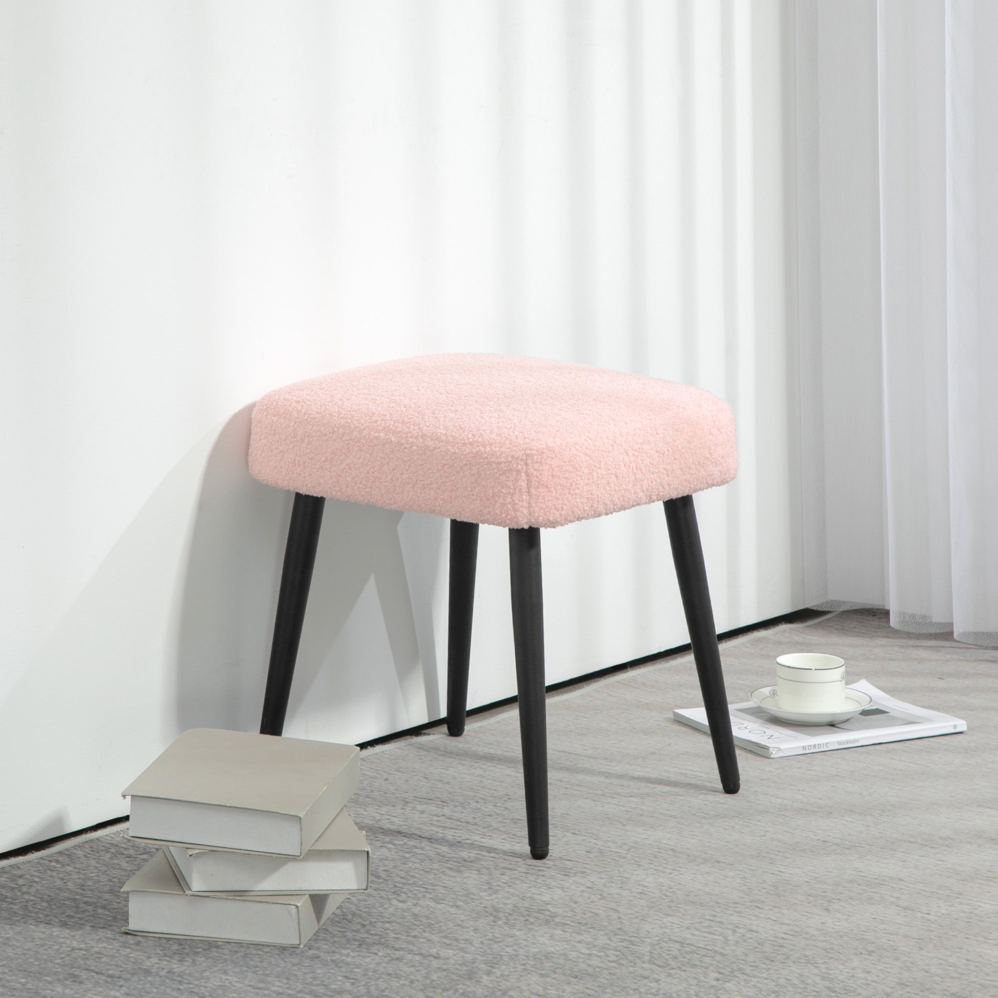 HOMCOM Hocker, Fußstütze, gepolsterter Sitz, Kaschmir-Optik, Stahlbeine, 42 x 42 x 47 cm, Rosa