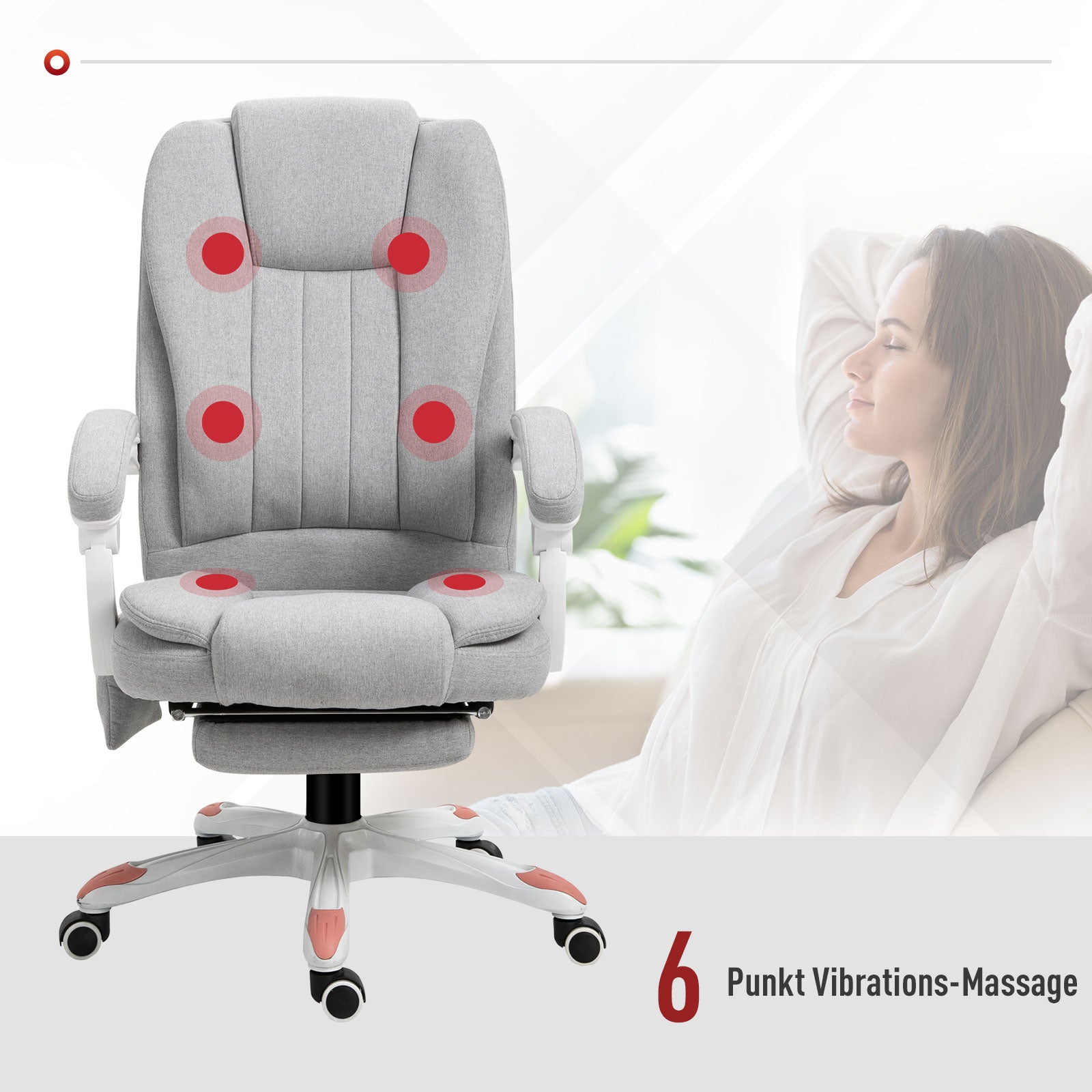 Vinsetto Massage Sessel, Bürostuhl, Gaming Stuhl, Polyester, Schaumstoff, Nylon, Grau, 66 x 63 x 107-115 cm