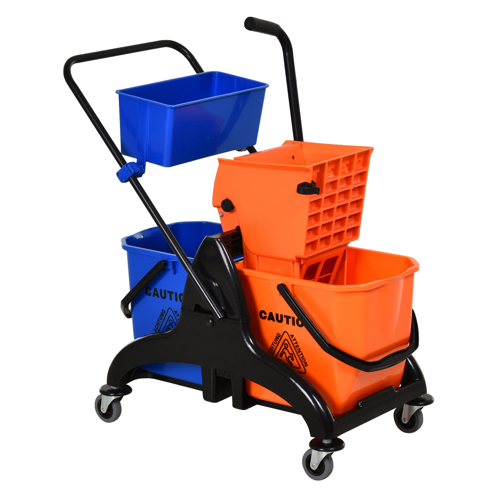 HOMCOM Reinigungseimer, Wischmoppeimer, rollbar, 26 Liter, Kunststoff, Metall, Orange
