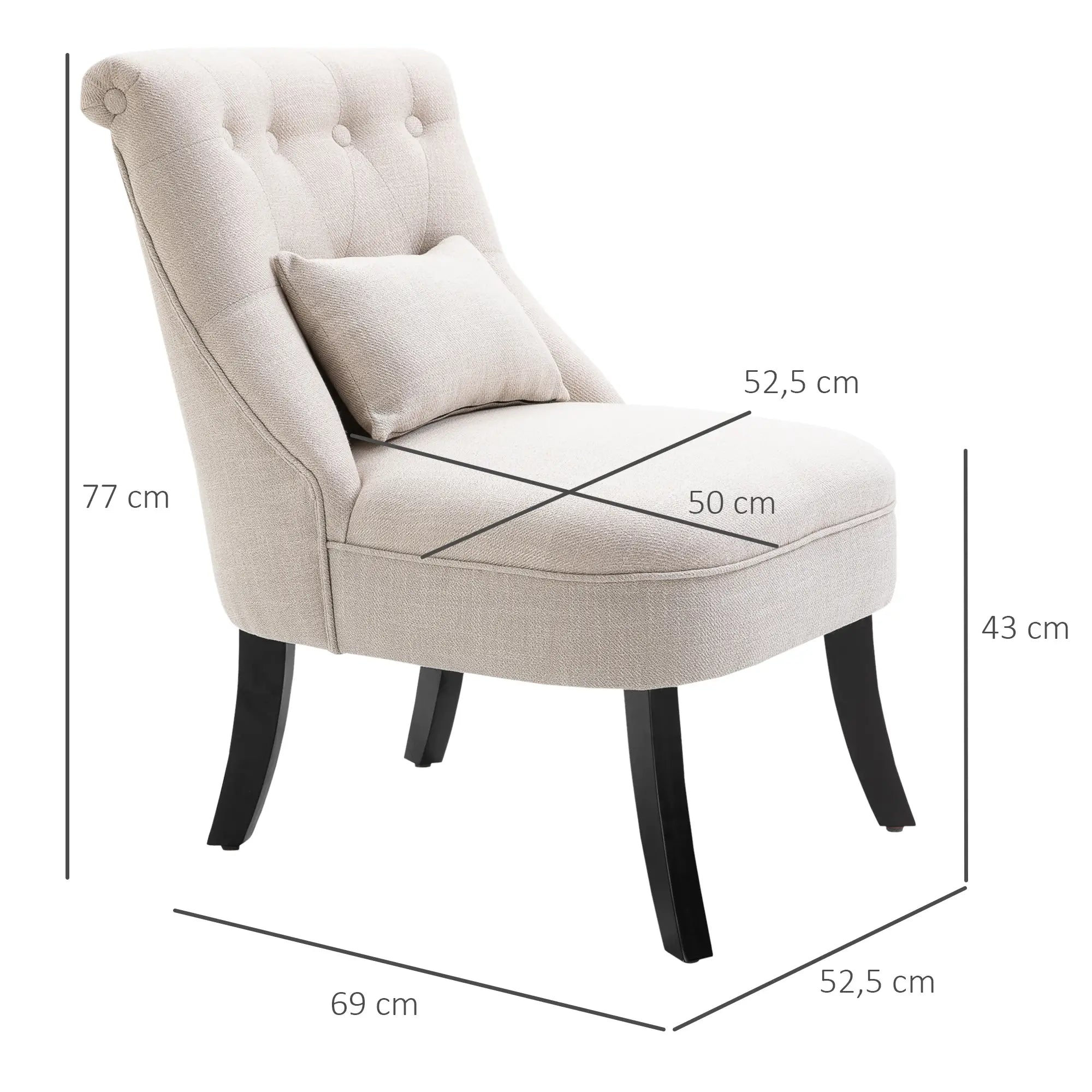 HOMCOM Weicher Polstersessel mit Rückenkissen, zum Lesen und Ausruhen, Stoffbezug in Leinenoptik, 52,5 x 69 x 77 cm, Cremeweiß