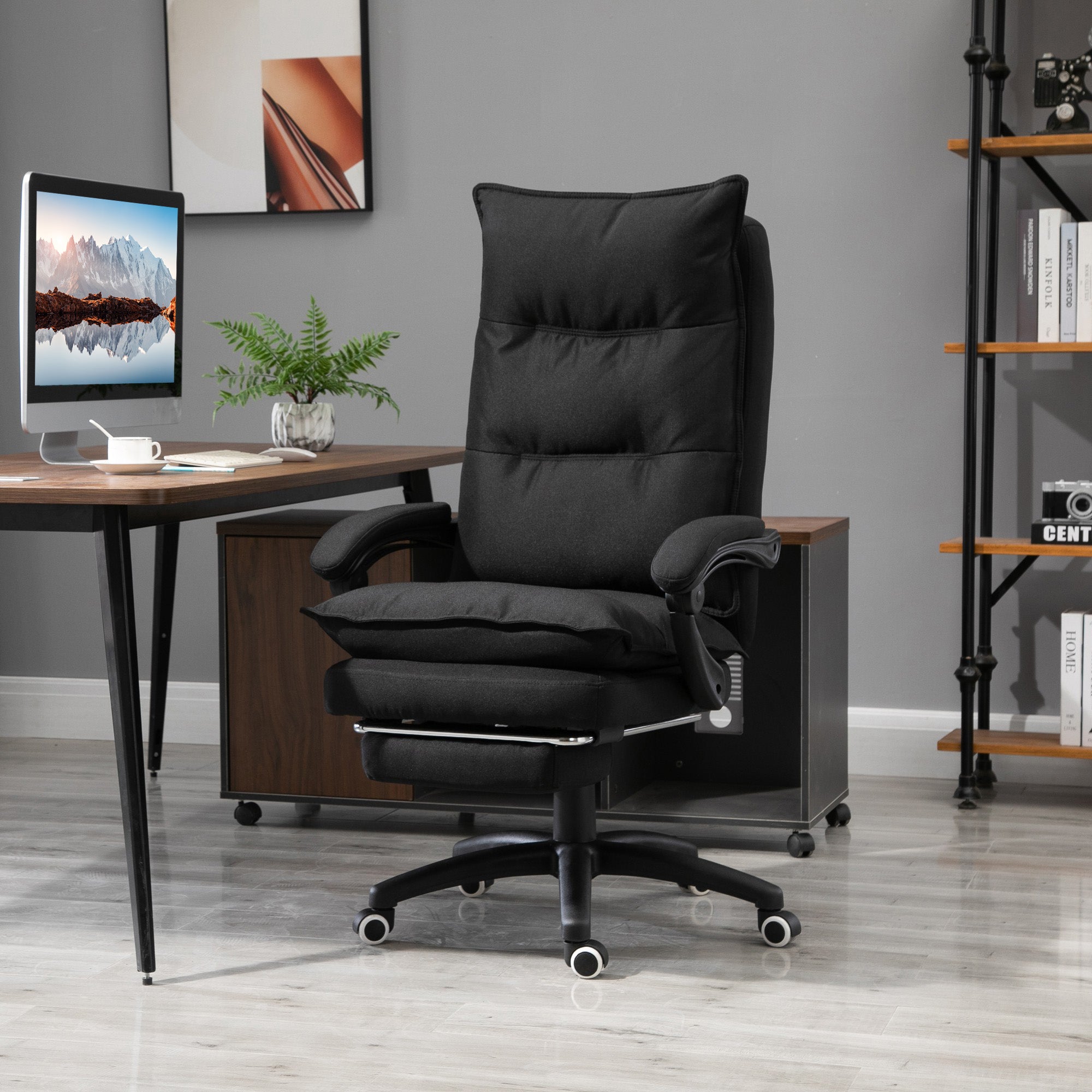 Vinsetto Bürostuhl mit Massagefunktion, Ergonomischer Schreibtischstuhl mit Liege- & Drehfunktion, mit Fußstütze, Schwarz