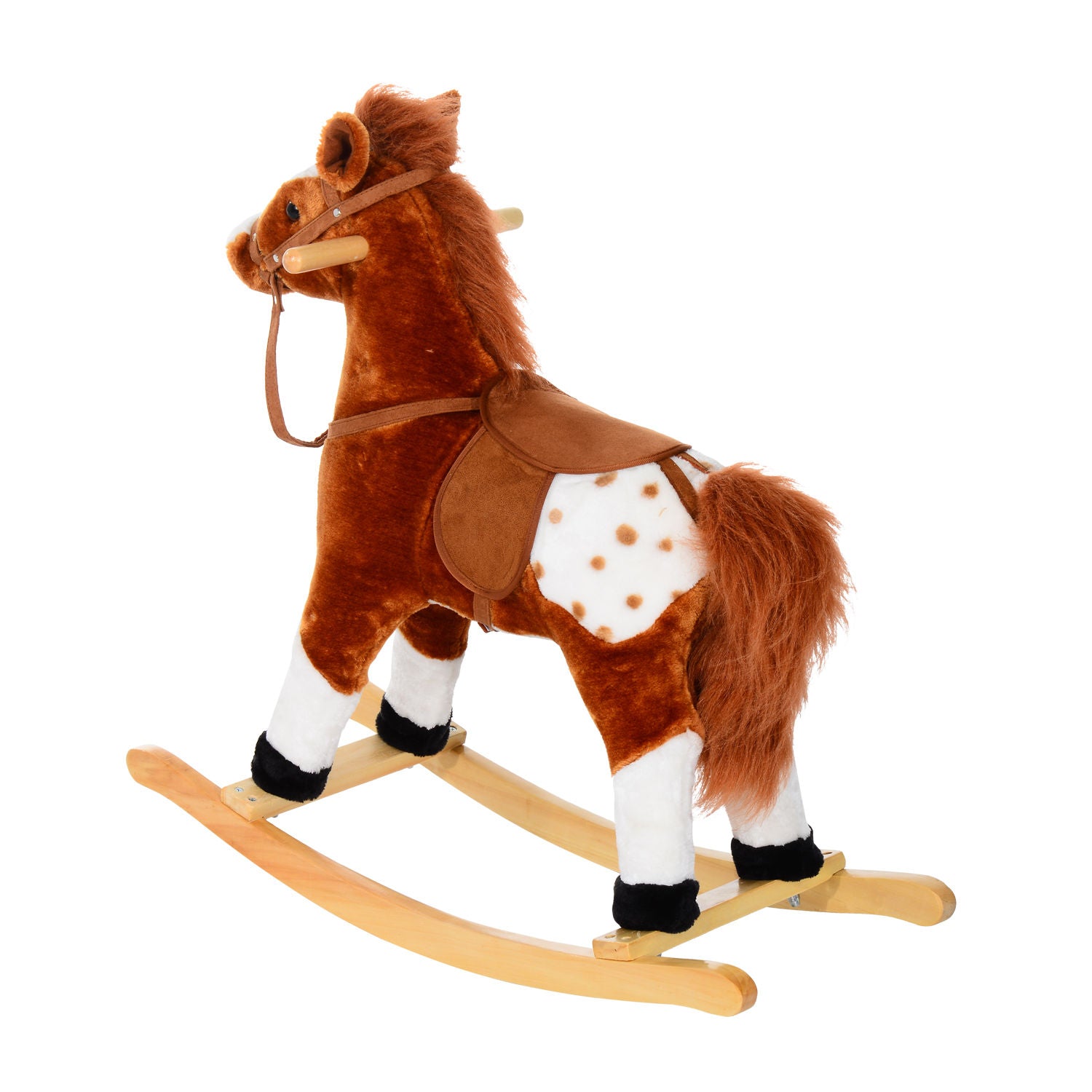 HOMCOM Kinder Schaukelpferd Schaukeltier Schaukelspielzeug Wiehern Braun 74x28x65cm