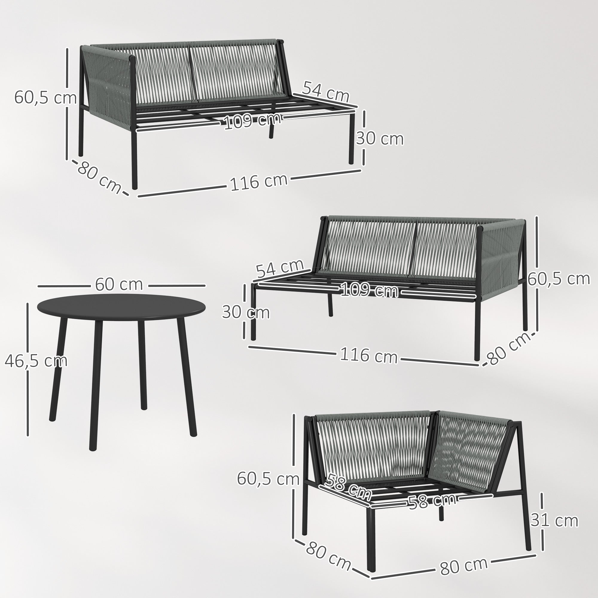 Outsunny Gartenmöbel Set Polyrattan Lounge-Set mit Ecksofa Tisch Kissen für 6 Personen Dunkelgrau