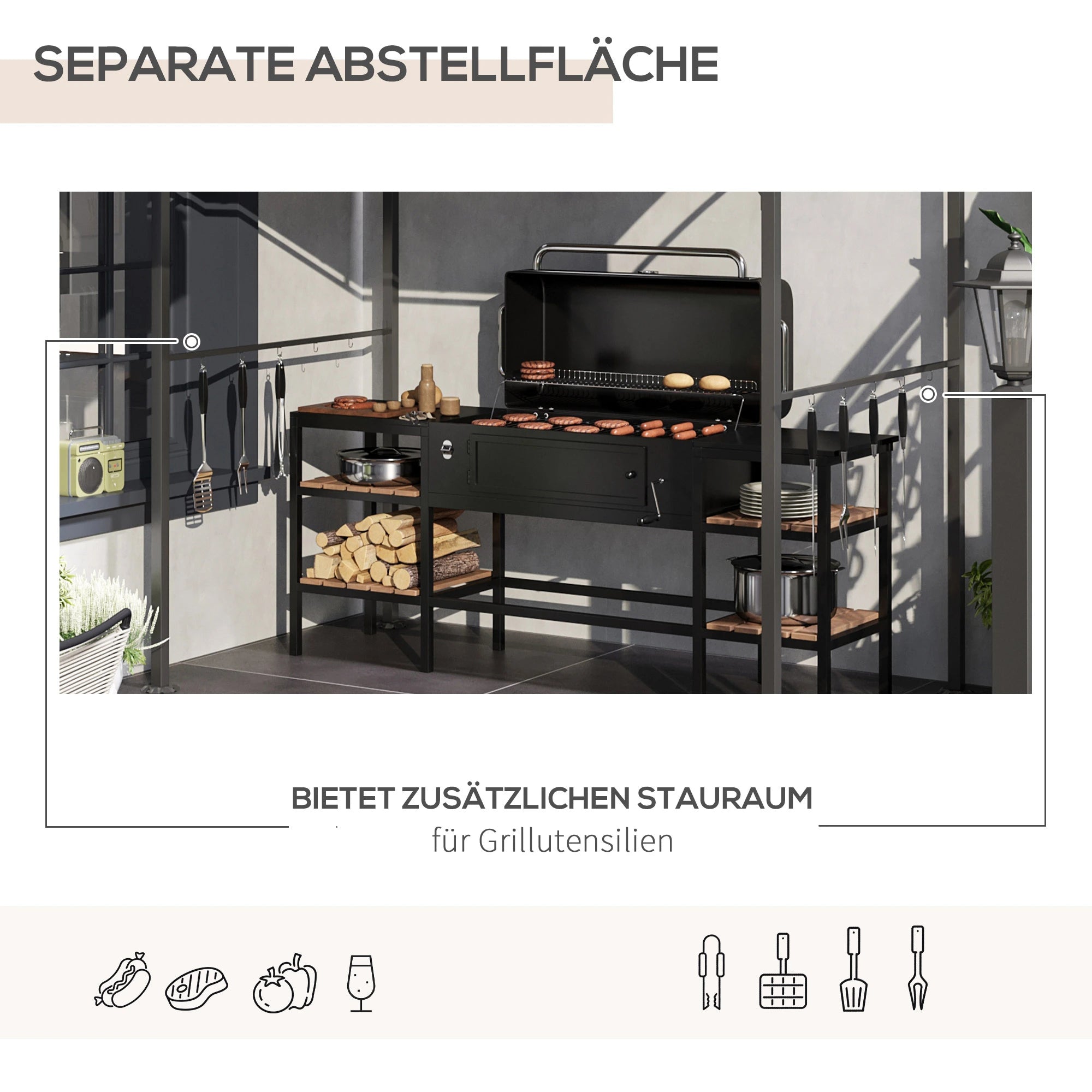 Outsunny Grillpavillon Gartenpavillon feuerfestes Dach Haken Outdoor