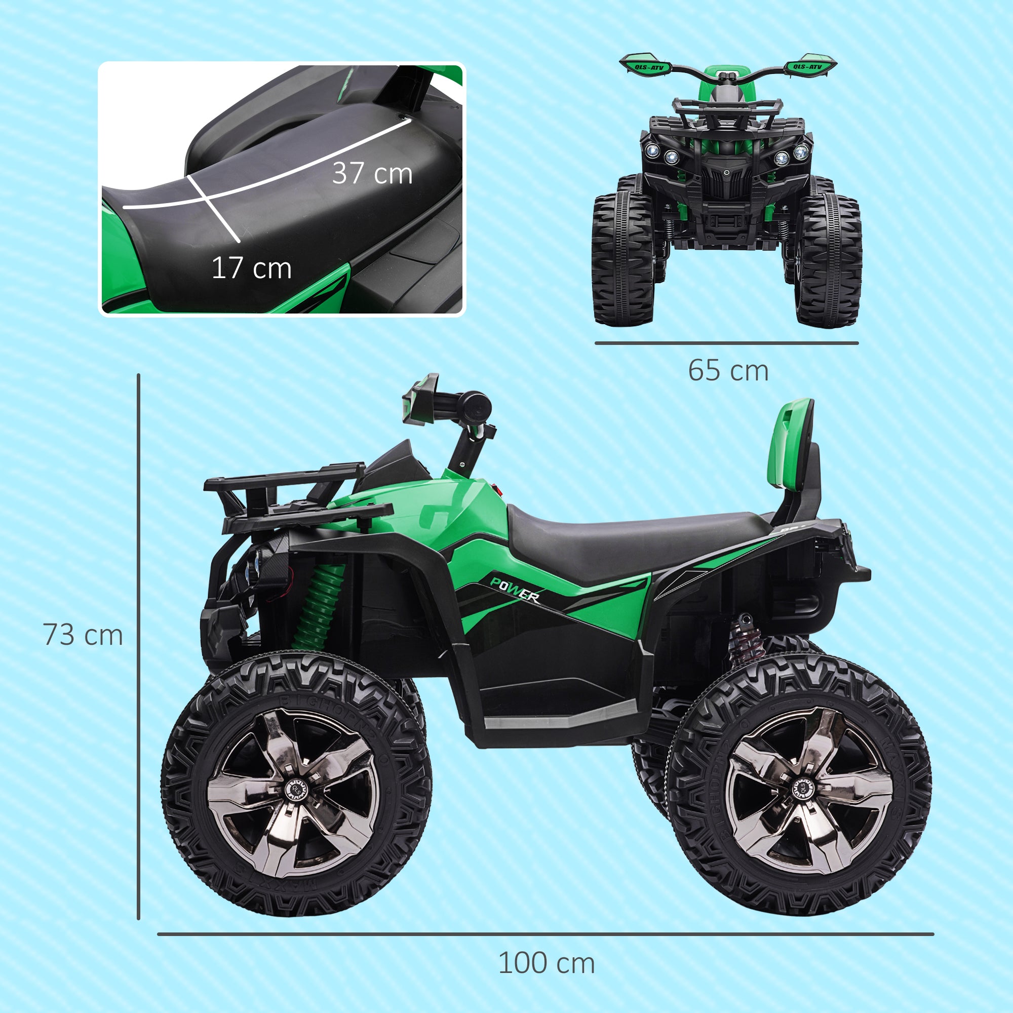 HOMCOM Elektroquad für Kinder, Licht & Musikanschluss, 3-8 km/h, für 3-5 Jahre, Grün