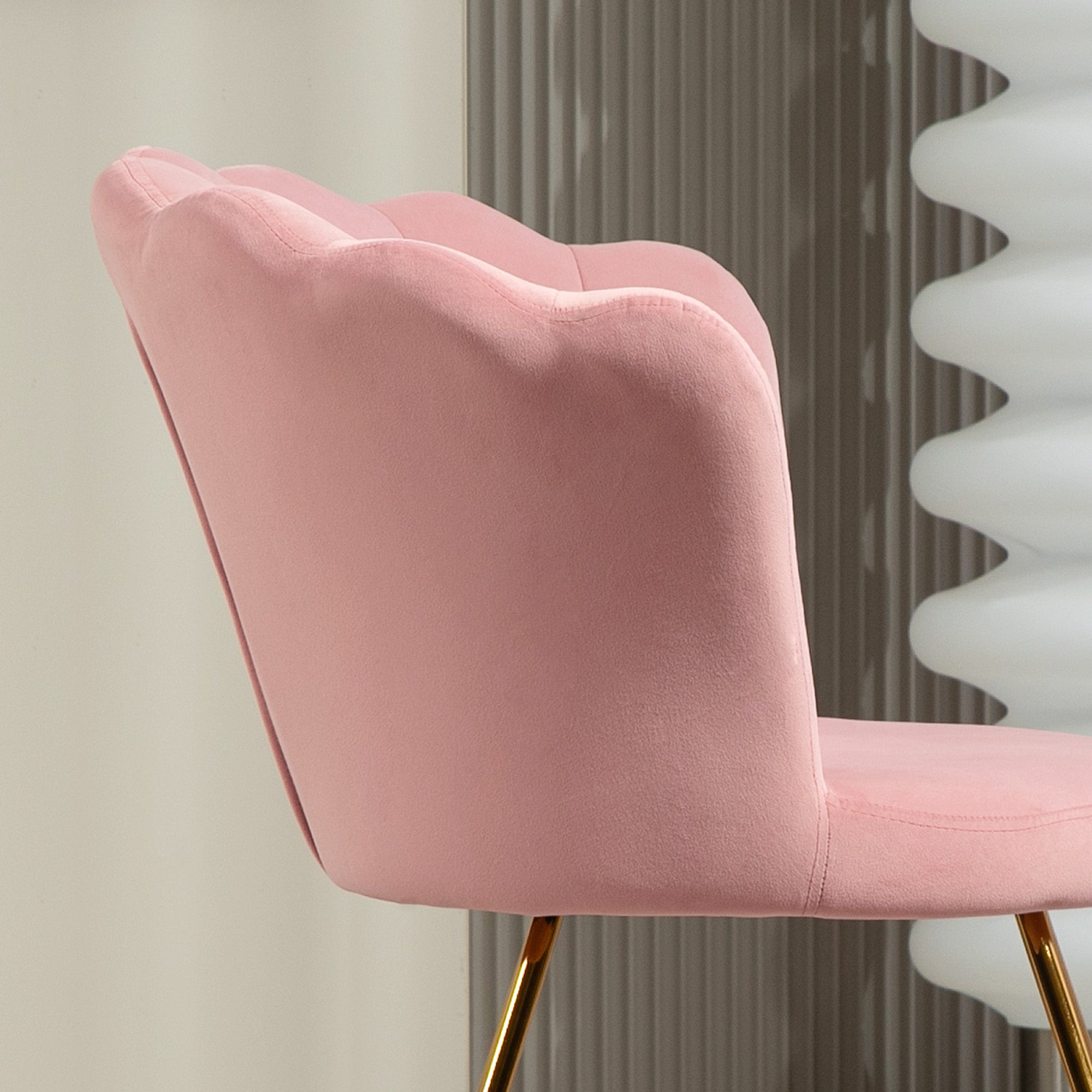 HOMCOM Polsterstuhl, Akzentstuhl mit Rückenlehne im Lotus-Design, Metallbeine, Rosa