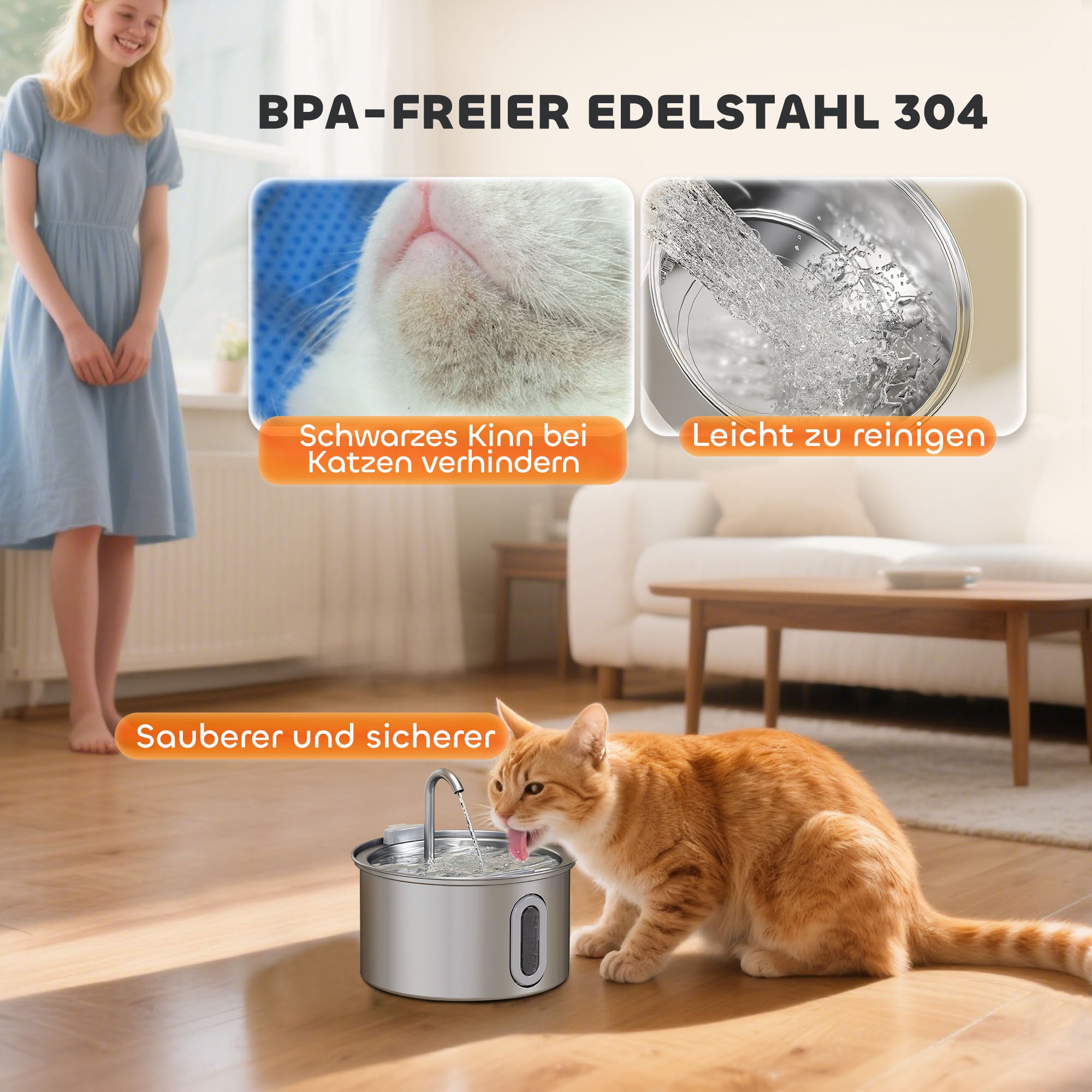 PawHut Katzenbrunnen 2,5L Trinkbrunnen für Katzen mit leiser Pumpe LED Aktivkohlefilter 19,4 x 19,4 x 18,7 cm