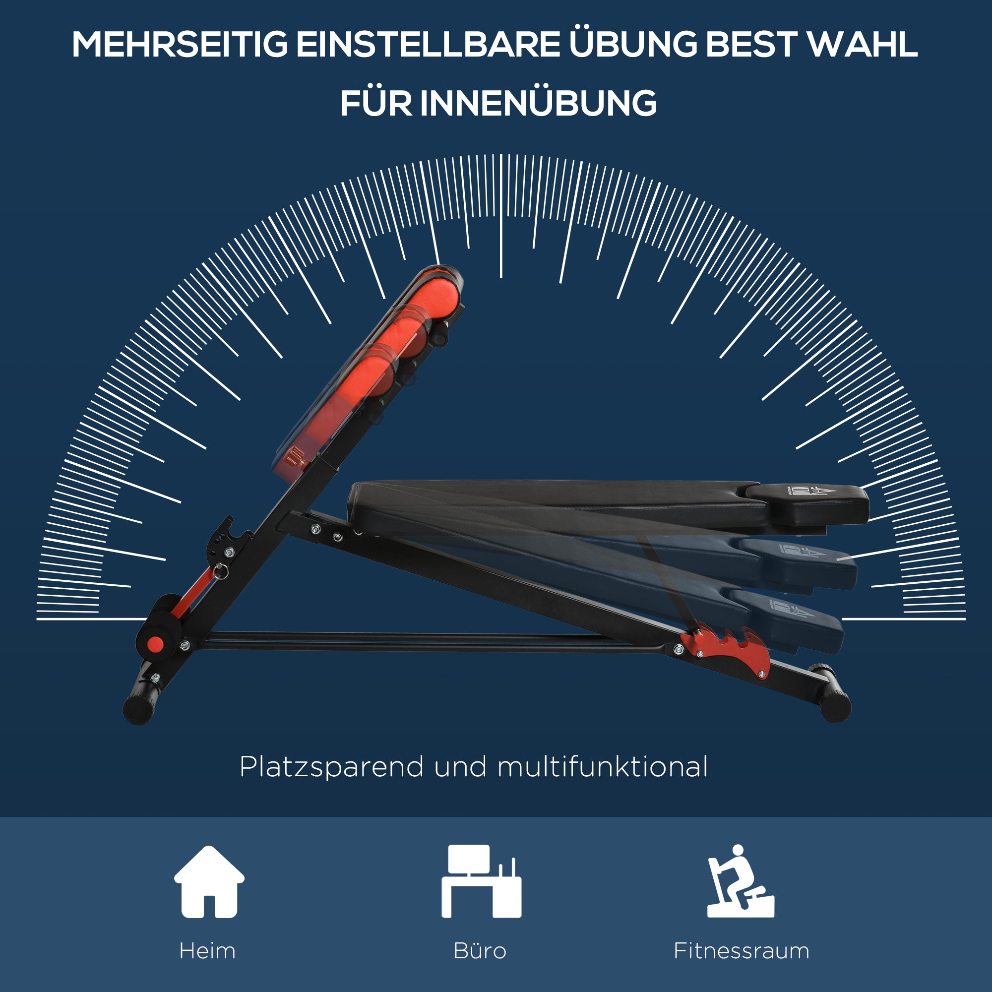 HOMCOM Hantelbank Fitnessbank Schrägbank Multifunktion Bauchtrainer Verstellbar Stahl Schwarz 64 x 146 x 73,5-85 cm
